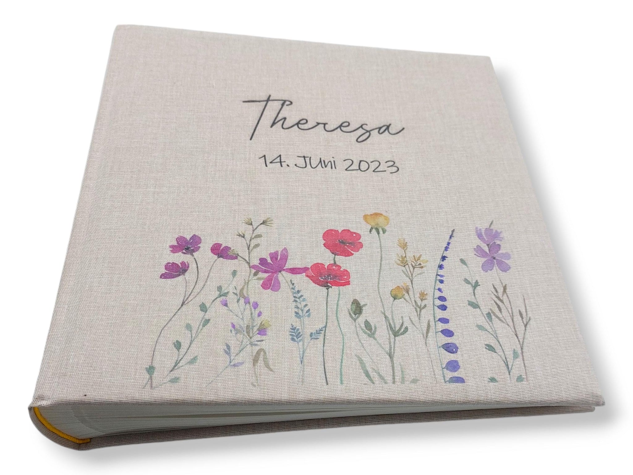 Fotoalbum personalisiert Baby, Kind "Blumen" Leinen, Erinnerungsalbum