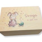 Erinnerungskiste Baby mit Namen "Süße Maus" Geburtsdatum, Erinnerungskiste Mädchen, Taufgeschenk, personalisiertes Geschenk,