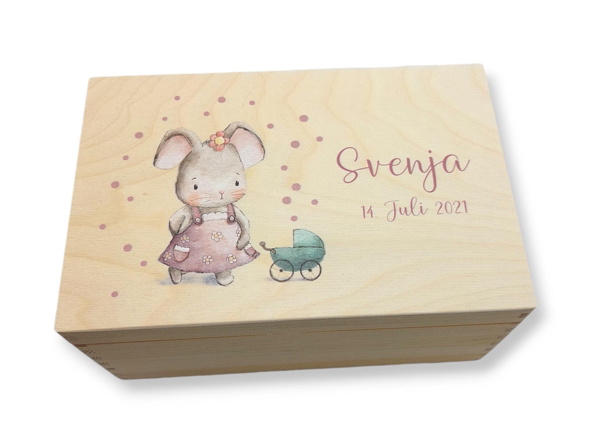 Erinnerungskiste Baby mit Namen "Süße Maus" Geburtsdatum, Erinnerungskiste Mädchen, Taufgeschenk, personalisiertes Geschenk,