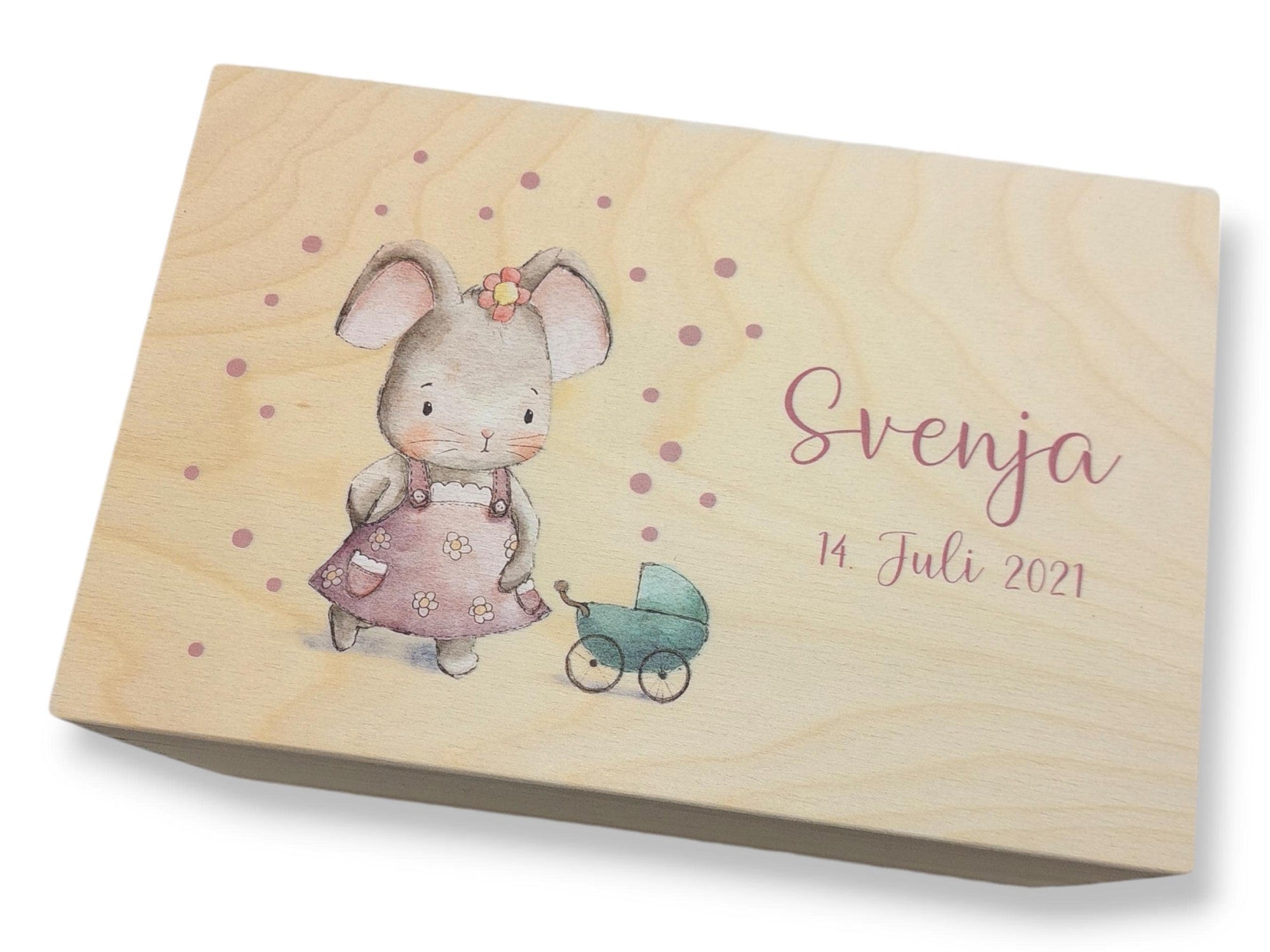 Erinnerungskiste Baby mit Namen "Süße Maus" Geburtsdatum, Erinnerungskiste Mädchen, Taufgeschenk, personalisiertes Geschenk,