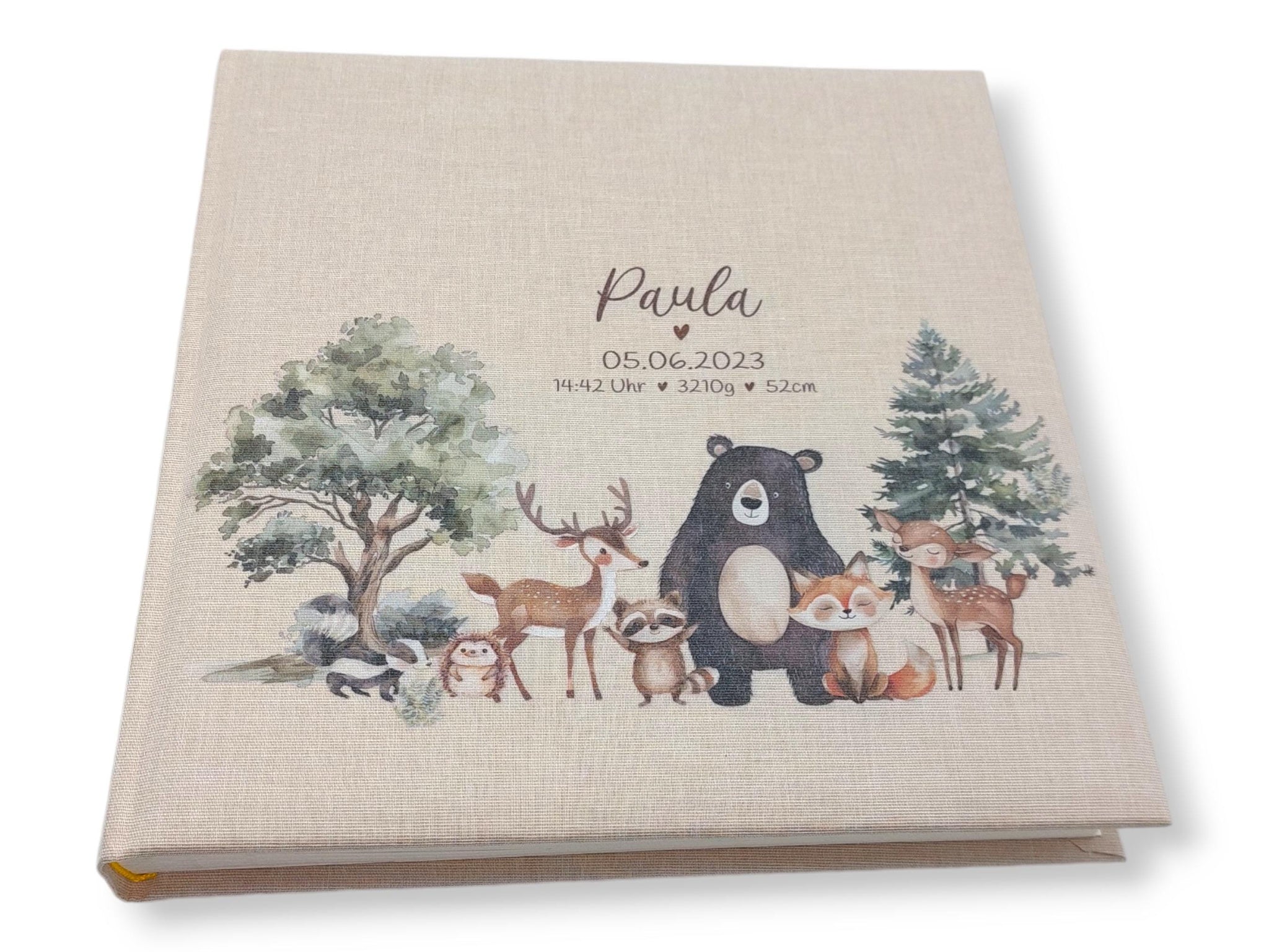 Fotoalbum personalisiert Baby, Kind "Süße Waldtiere" Leinen, Erinnerungsalbum, Fotoalbum Geschenk zur Geburt, hochwertiges Fotoalbum,