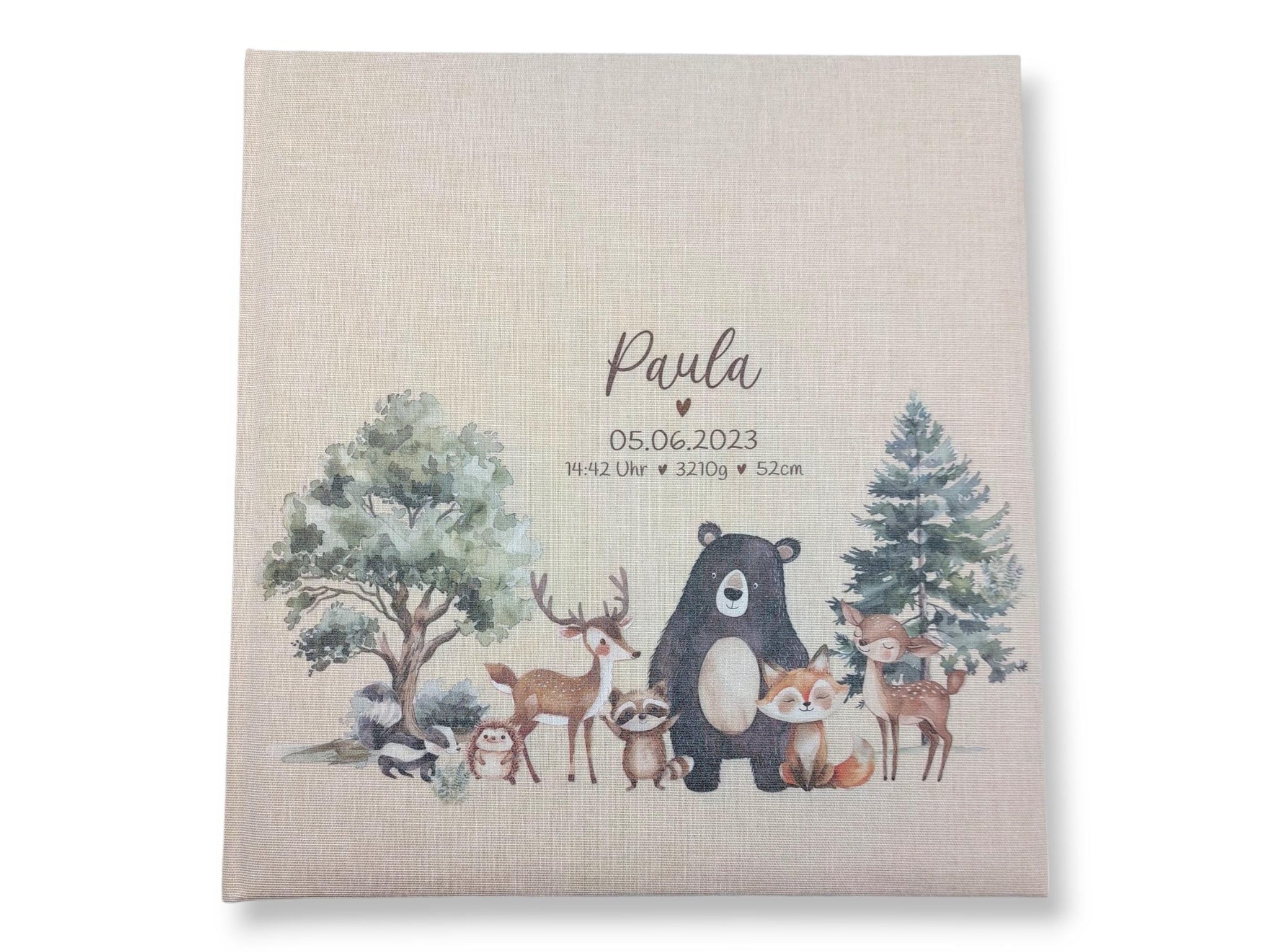 Fotoalbum personalisiert Baby, Kind "Süße Waldtiere" Leinen, Erinnerungsalbum, Fotoalbum Geschenk zur Geburt, hochwertiges Fotoalbum,