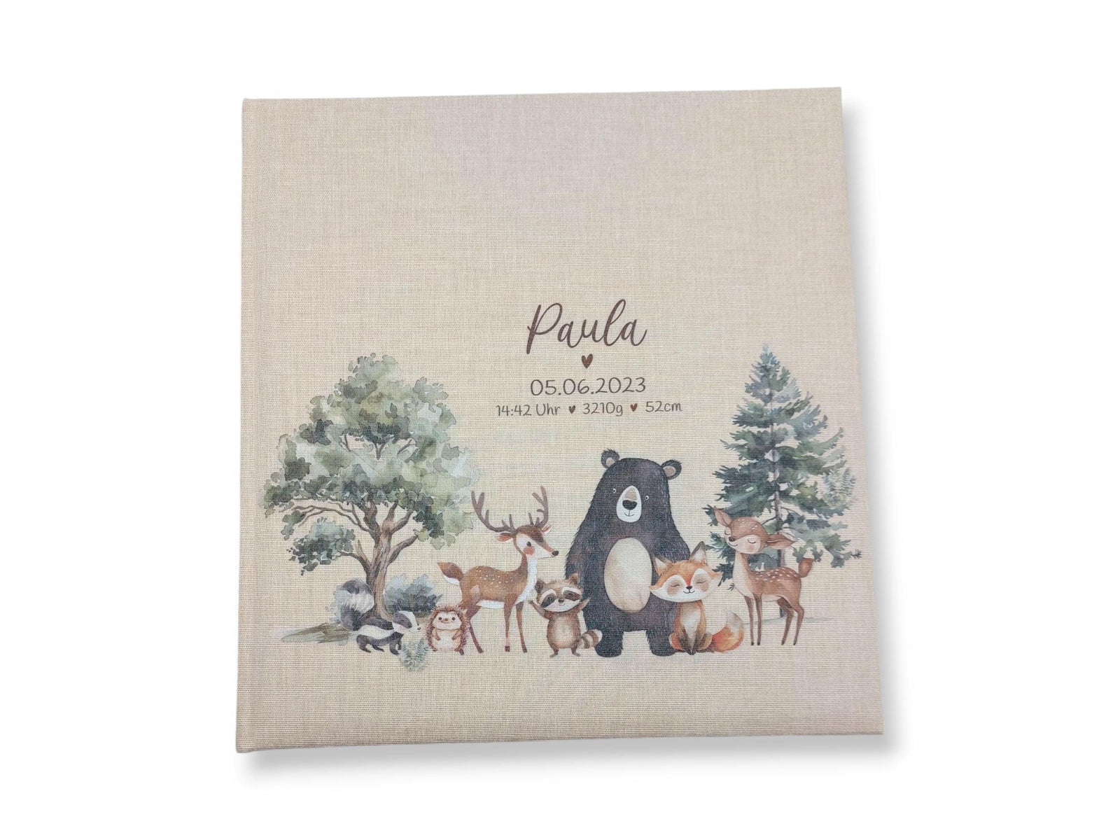 Fotoalbum personalisiert Baby, Kind "Süße Waldtiere" Leinen, Erinnerungsalbum, Fotoalbum Geschenk zur Geburt, hochwertiges Fotoalbum,