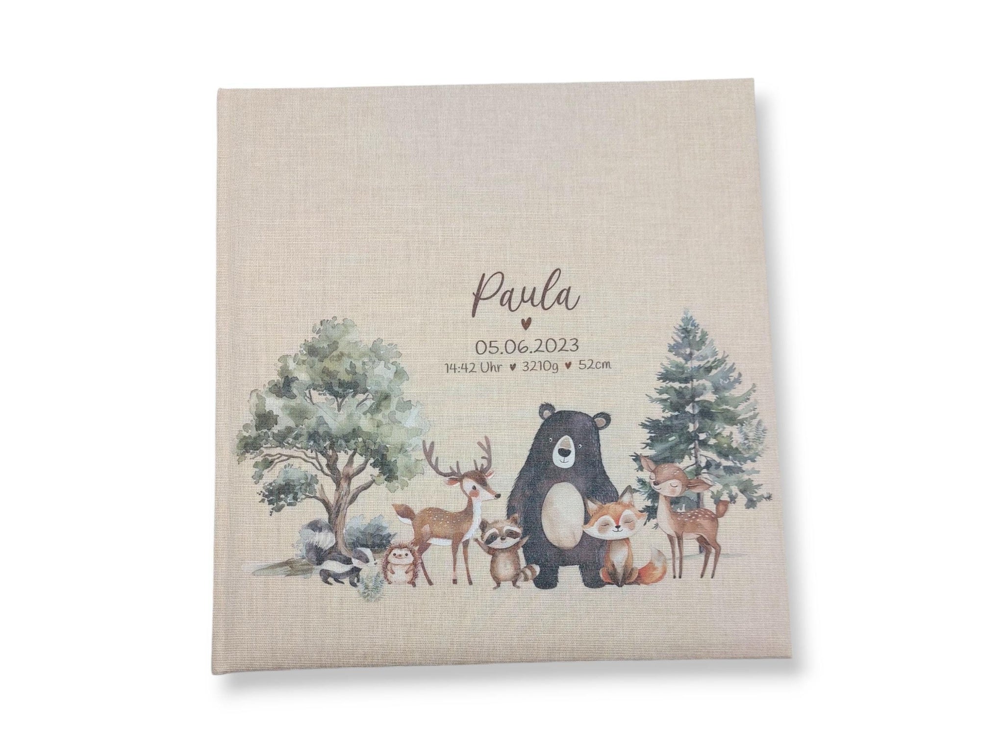 Fotoalbum personalisiert Baby, Kind "Süße Waldtiere" Leinen, Erinnerungsalbum, Fotoalbum Geschenk zur Geburt, hochwertiges Fotoalbum,