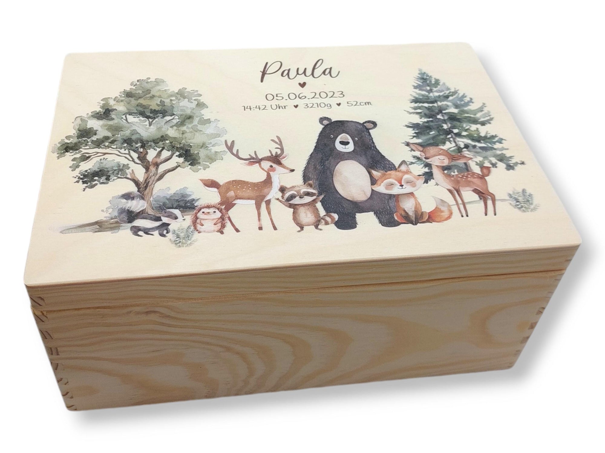 Erinnerungskiste Baby mit Namen "Süße Waldtiere" Erinnerungskiste Kinder, Erinnerungsbox bedruckt, Taufgeschenk, Geschenk zur Geburt, Baby