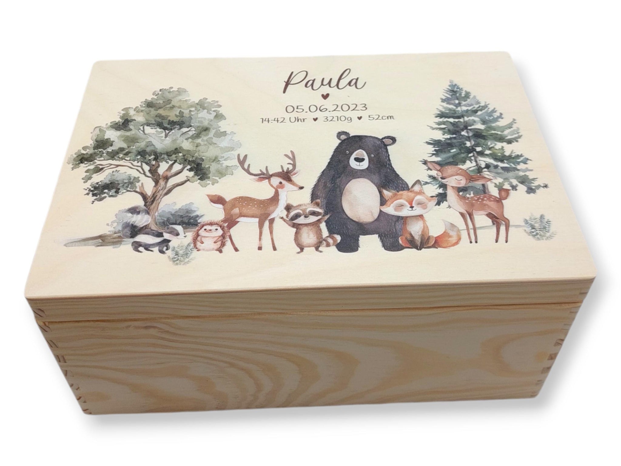 Erinnerungskiste Baby mit Namen "Süße Waldtiere" Erinnerungskiste Kinder, Erinnerungsbox bedruckt, Taufgeschenk, Geschenk zur Geburt, Baby