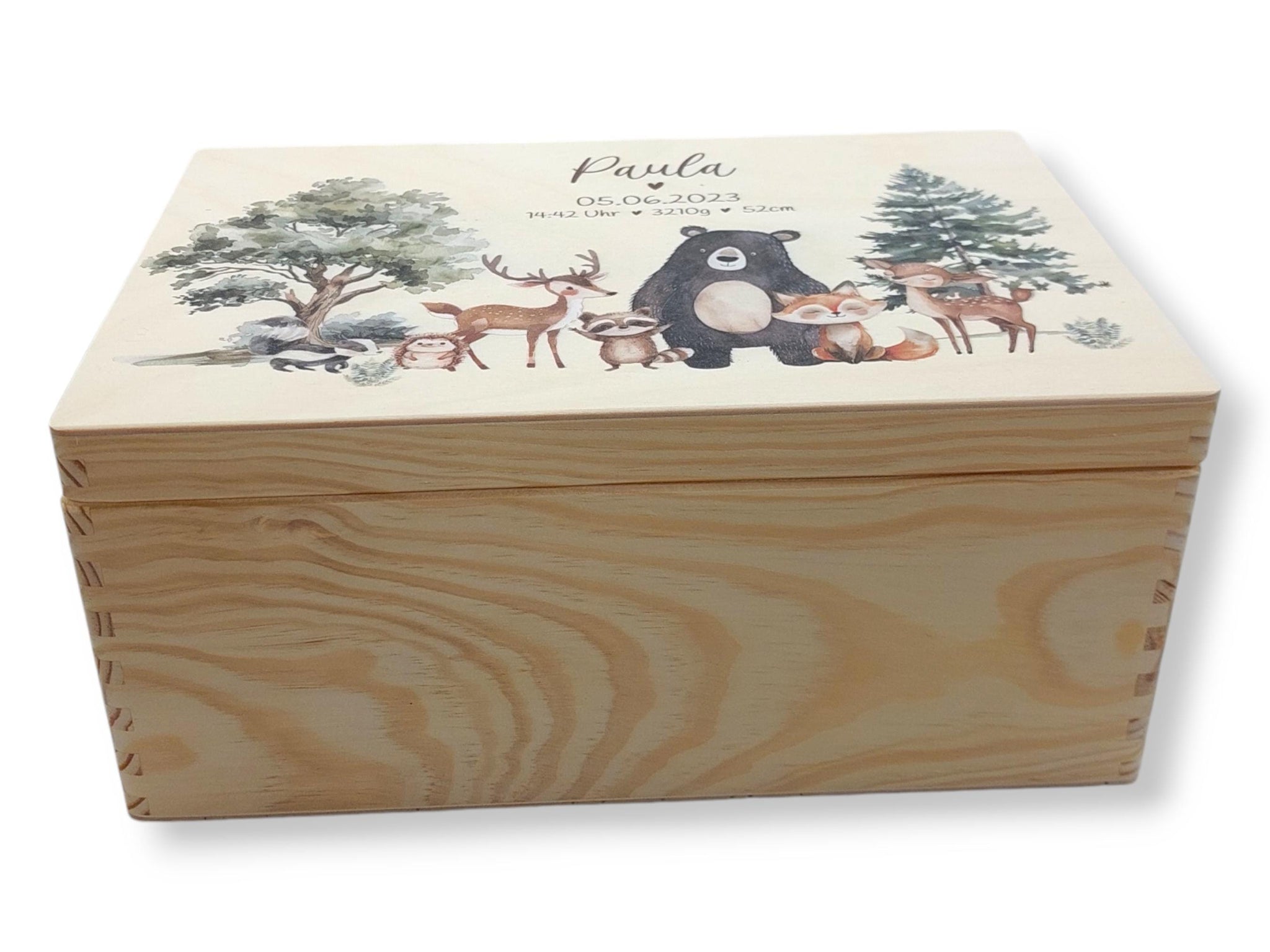 Erinnerungskiste Baby mit Namen "Süße Waldtiere" Erinnerungskiste Kinder, Erinnerungsbox bedruckt, Taufgeschenk, Geschenk zur Geburt, Baby