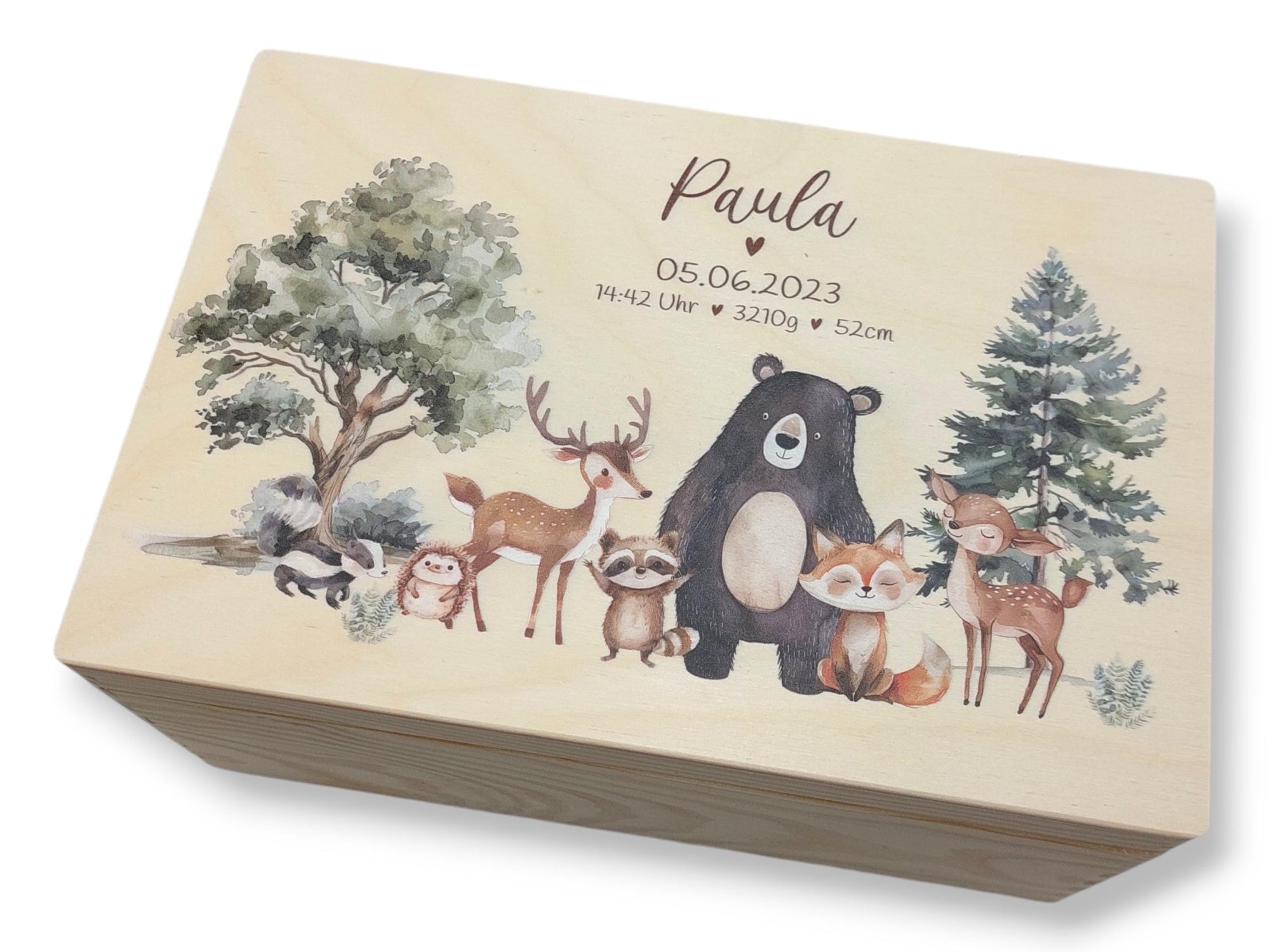 Erinnerungskiste Baby mit Namen "Süße Waldtiere" Erinnerungskiste Kinder, Erinnerungsbox bedruckt, Taufgeschenk, Geschenk zur Geburt, Baby