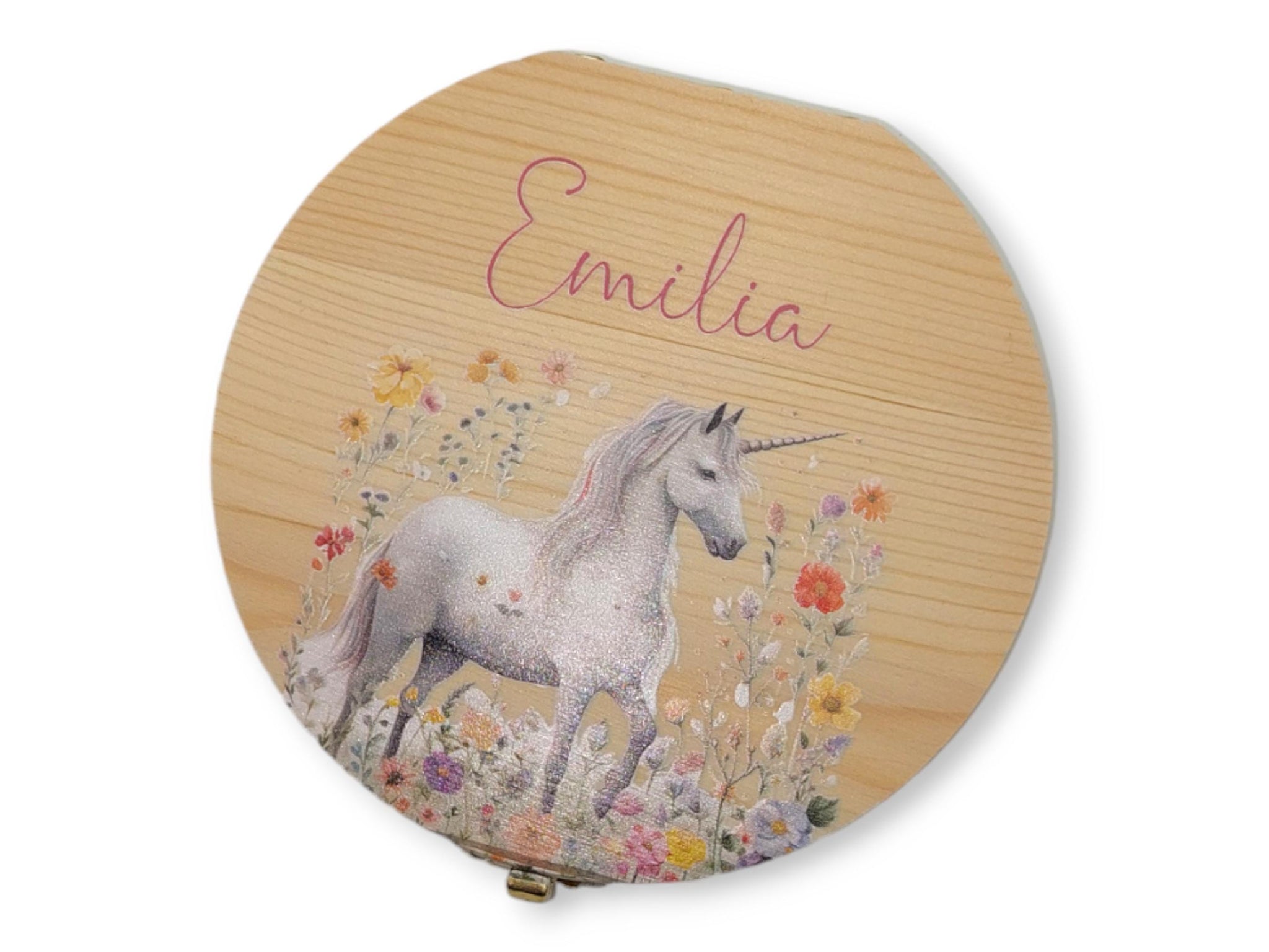 Milchzahndose personalisiert "Einhorn Blumen" / Milchzahnbox aus Holz