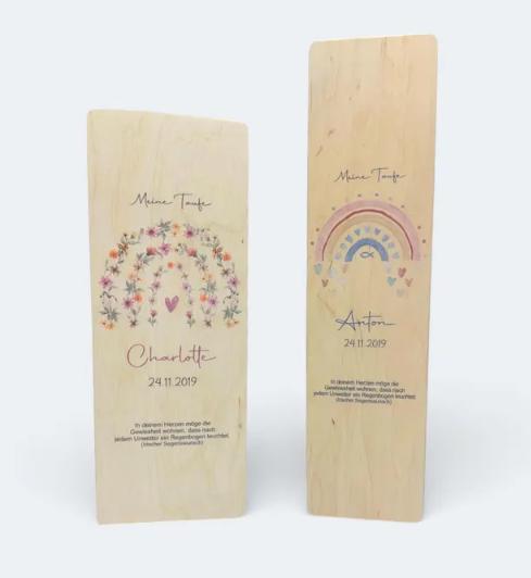 Taufkerze personalisiert mit Namen Datum und Taufspruch "Regenbogen Kreuz Taube", Junge/ Mädchen