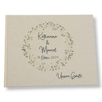 Gästebuch Hochzeit personalisiert "Blätterkranz", Hochzeitsgeschenk, Gästebuch bedruckt, Gästebuch floral, Trauzeugen