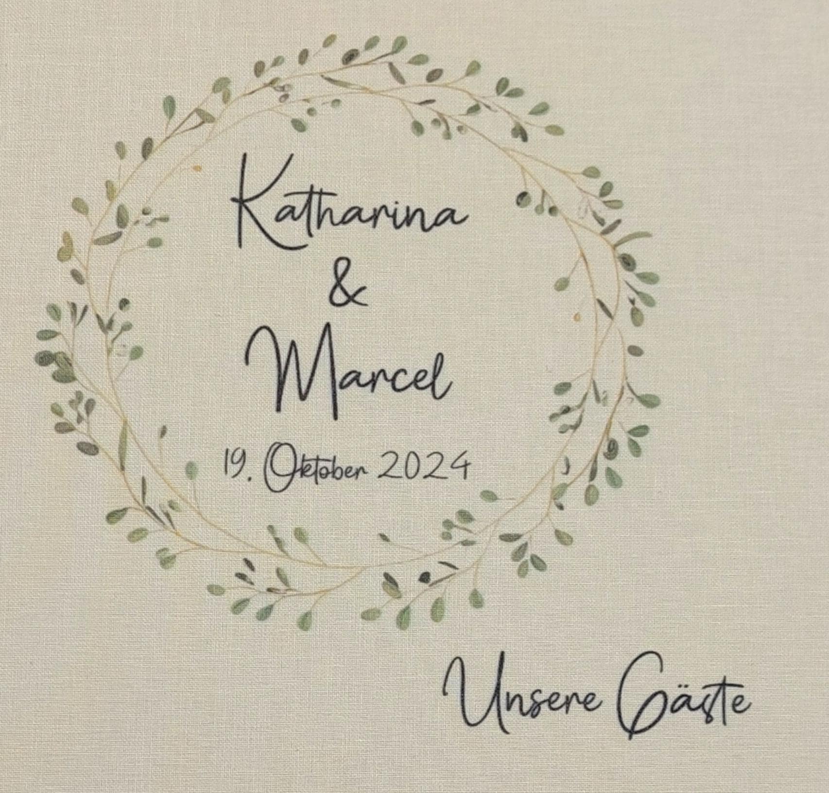 Gästebuch Hochzeit personalisiert "Blätterkranz", Hochzeitsgeschenk, Gästebuch bedruckt, Gästebuch floral, Trauzeugen