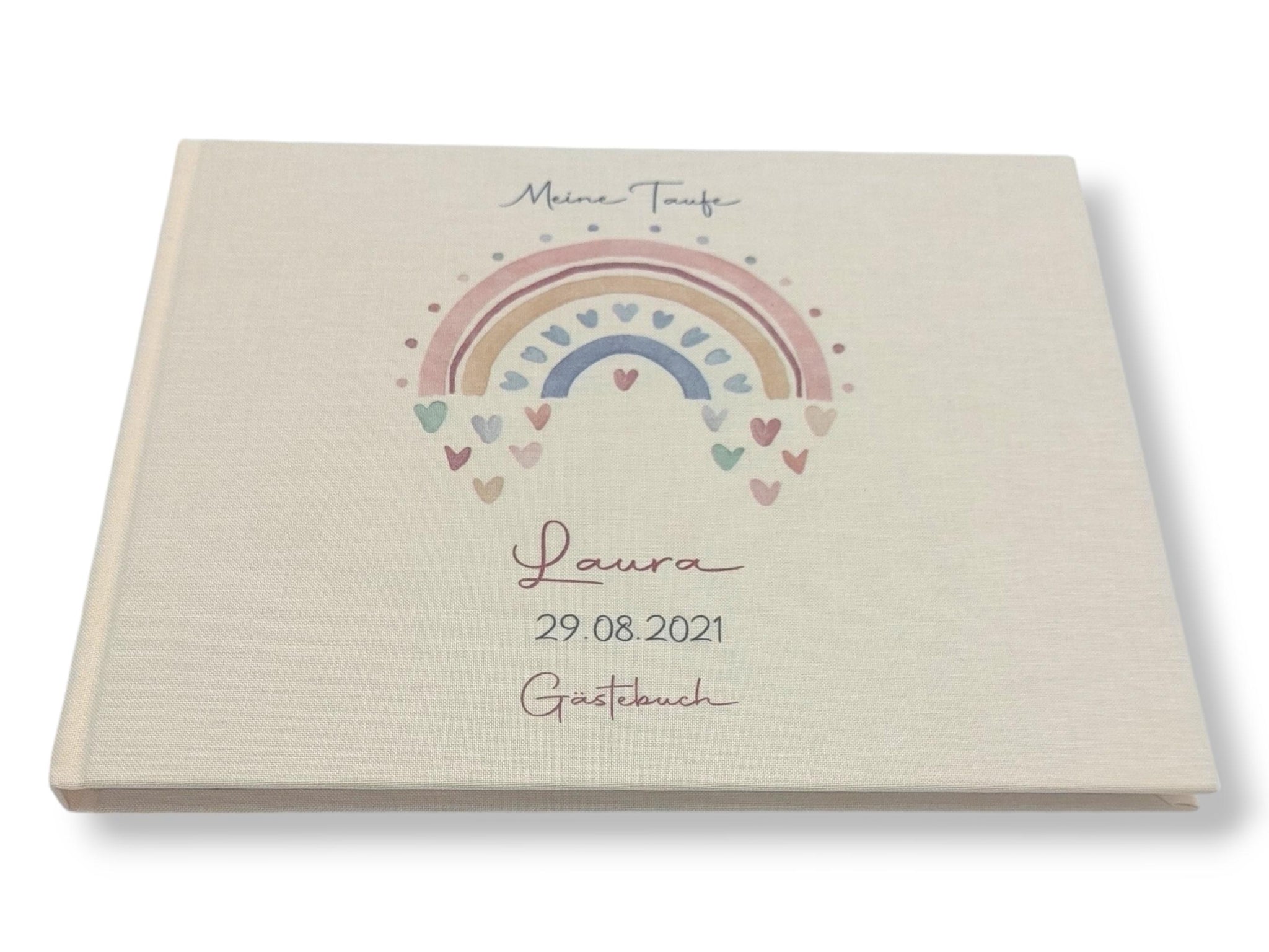 Gästebuch Taufe personalisiert "Regenbogen Herzen", Taufgeschenk, Erinnerung Taufe