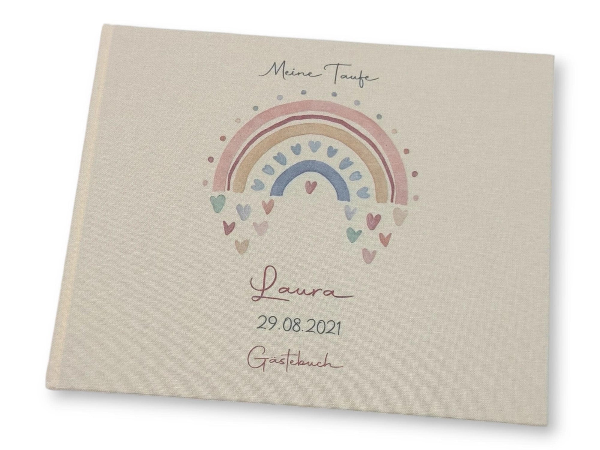 Gästebuch Taufe personalisiert "Regenbogen Herzen", Taufgeschenk, Erinnerung Taufe