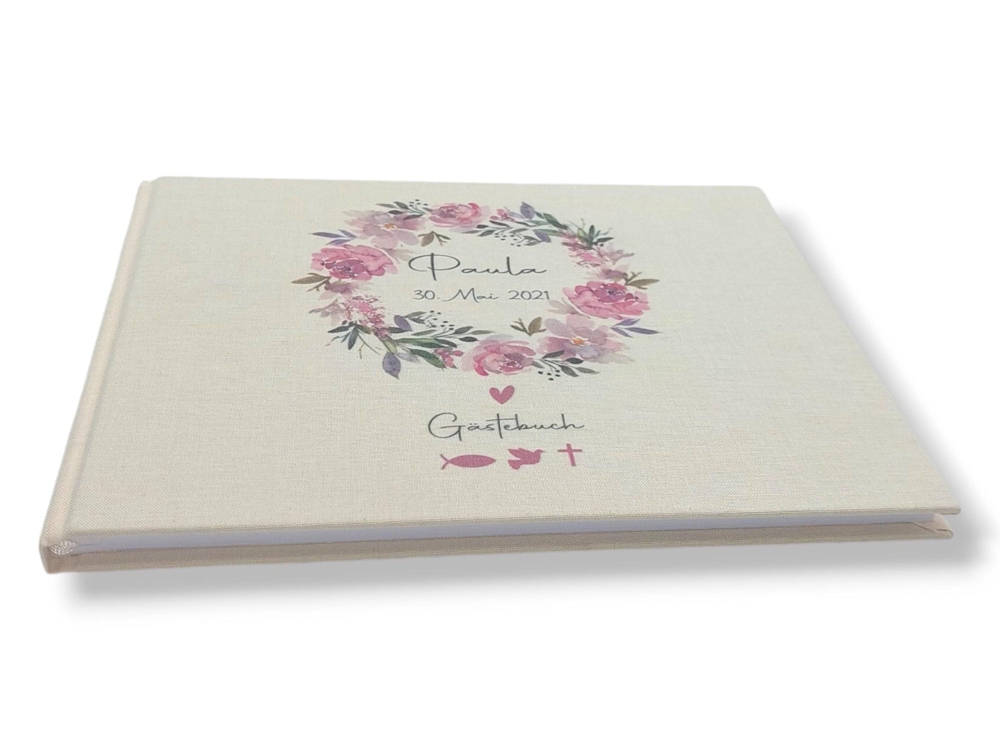Gästebuch Taufe personalisiert "Blumenkranz 2", Taufgeschenk, Erinnerung Taufe