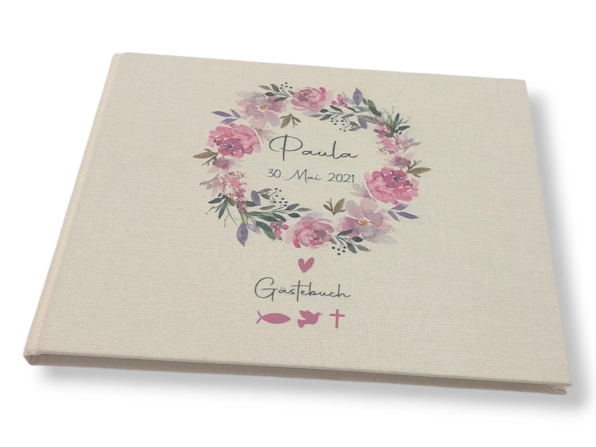 Gästebuch Taufe personalisiert "Blumenkranz 2", Taufgeschenk, Erinnerung Taufe