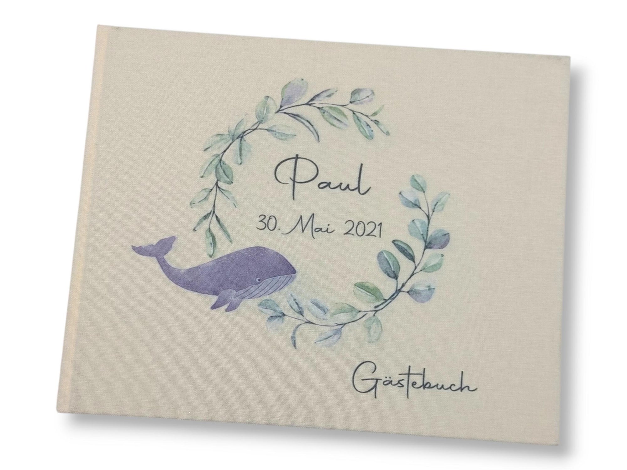 Gästebuch Taufe personalisiert "Wal", Taufgeschenk, Erinnerung Taufe