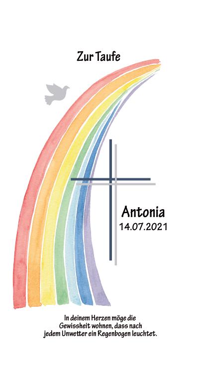 Taufkerze personalisiert mit Namen Datum und Taufspruch "Regenbogen Kreuz Taube", Junge/ Mädchen