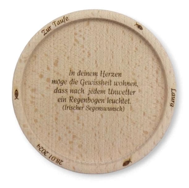 Taufkerze personalisiert mit Namen Datum und Taufspruch "Regenbogen Kreuz Taube", Junge/ Mädchen