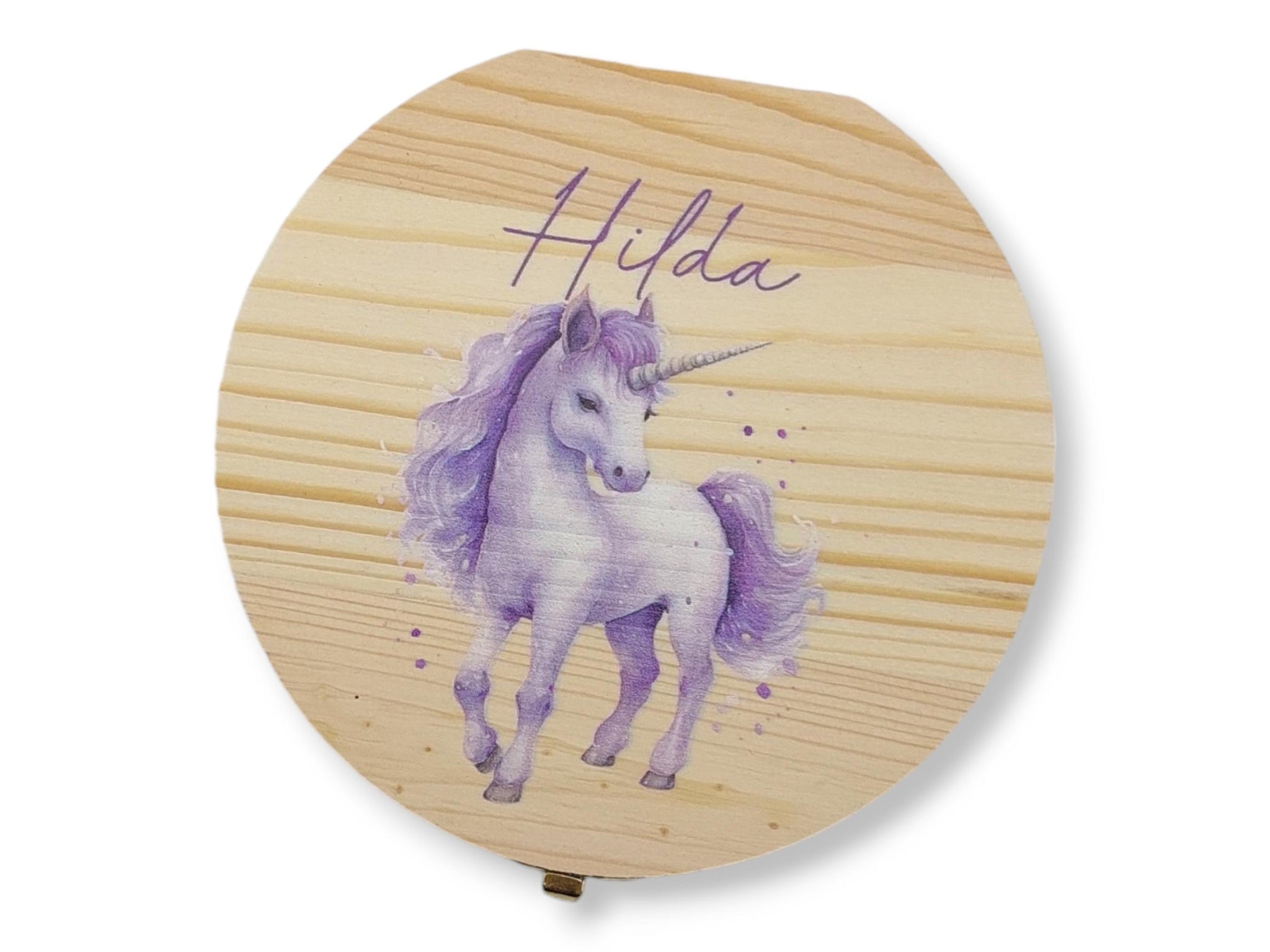 Milchzahndose personalisiert "Einhorn lila" / Milchzahnbox aus Holz