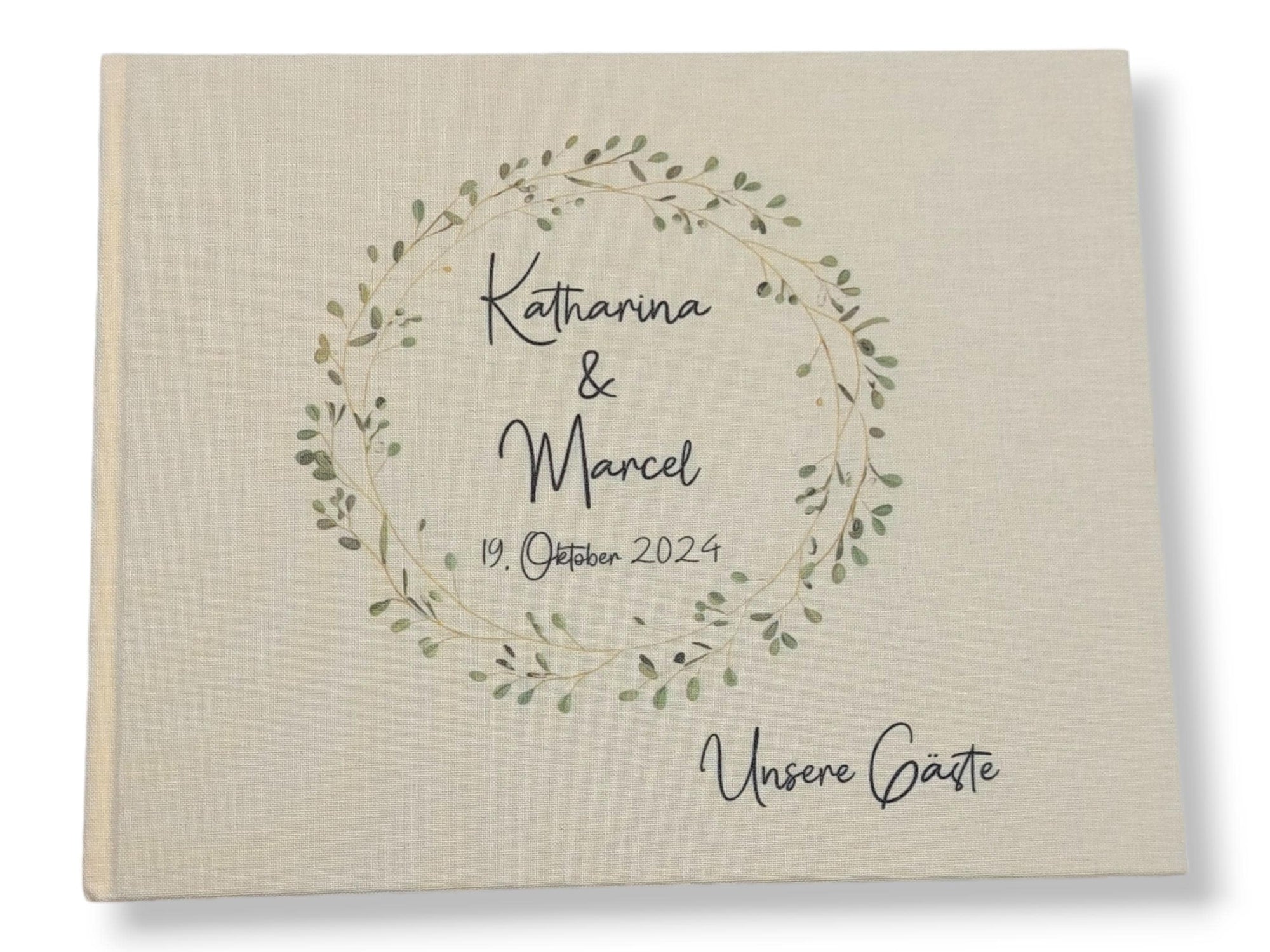 Gästebuch Hochzeit personalisiert "Blätterkranz", Hochzeitsgeschenk, Gästebuch bedruckt, Gästebuch floral, Trauzeugen