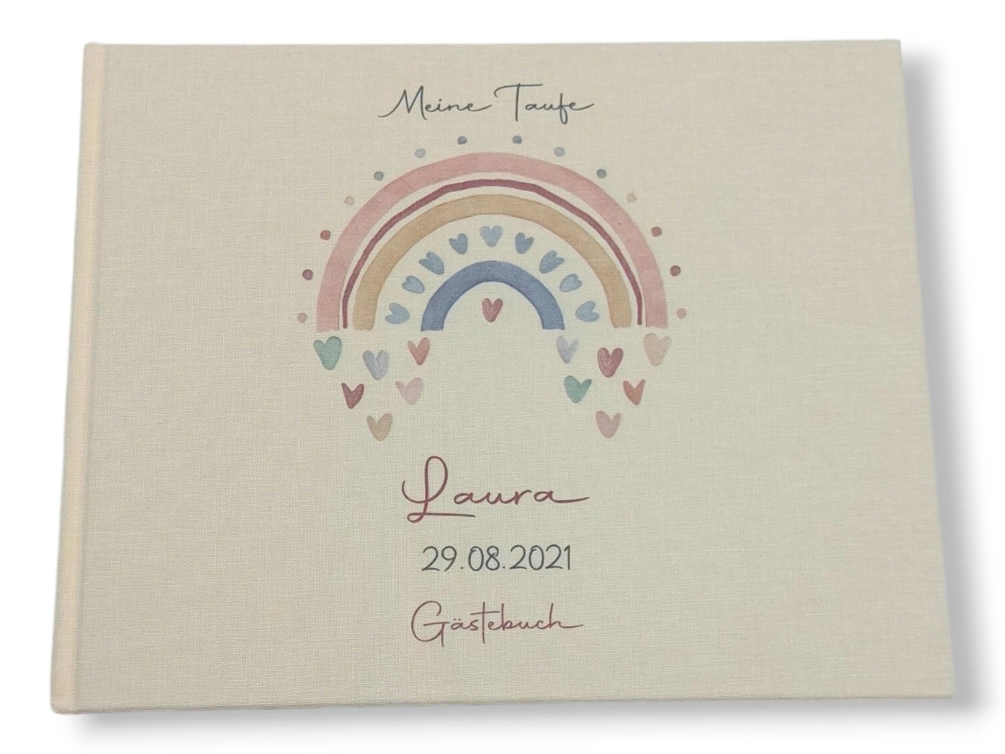 Gästebuch Taufe personalisiert "Regenbogen Herzen", Taufgeschenk, Erinnerung Taufe