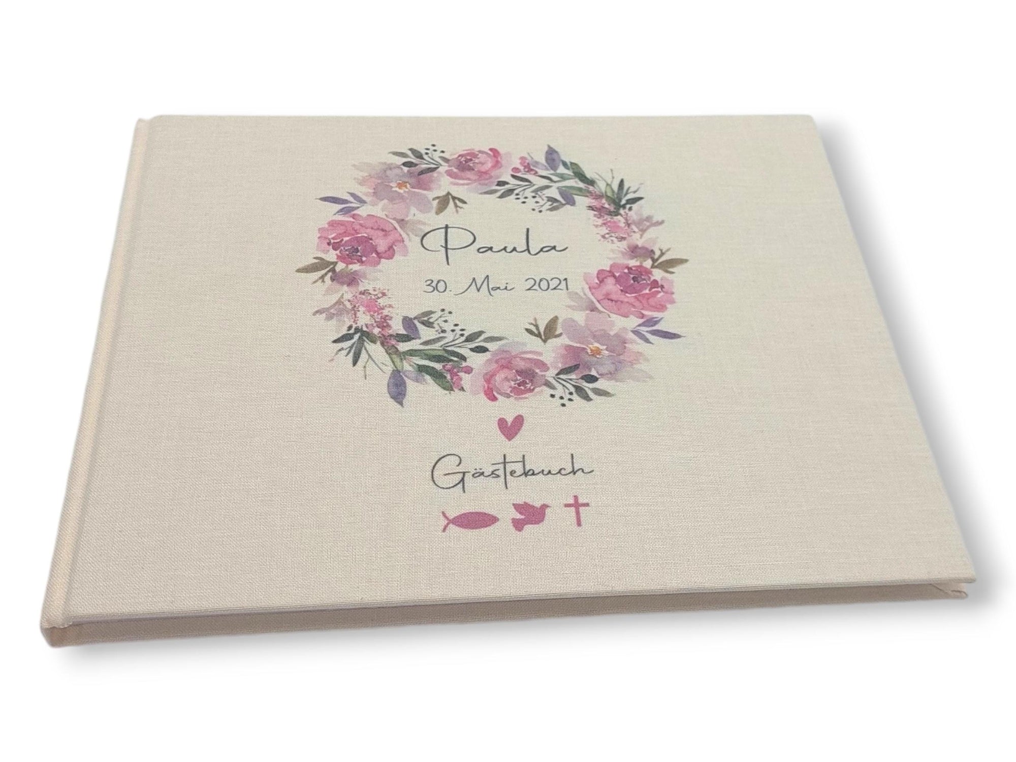 Gästebuch Taufe personalisiert "Blumenkranz 2", Taufgeschenk, Erinnerung Taufe