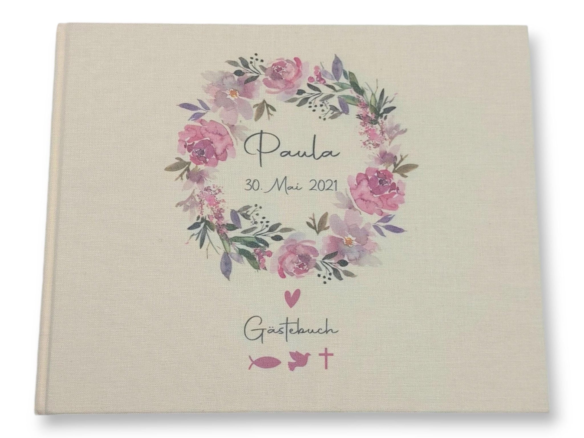 Gästebuch Taufe personalisiert "Blumenkranz 2", Taufgeschenk, Erinnerung Taufe