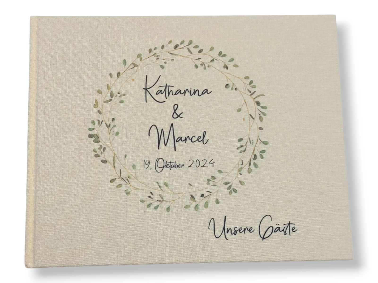 Gästebuch Hochzeit personalisiert "Blätterkranz Rahmen", Hochzeitsgeschenk, Gästebuch bedruckt, Gästebuch floral, Trauzeugen