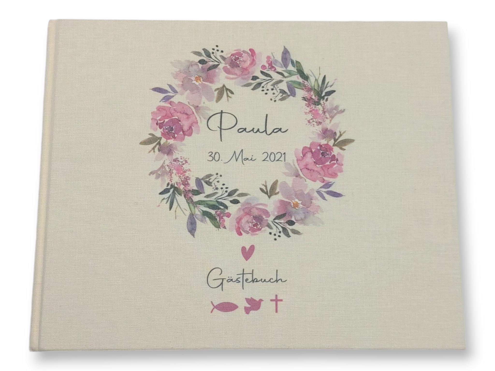 Gästebuch Taufe personalisiert "Blumenkranz 2", Taufgeschenk,  Erinnerung Taufe