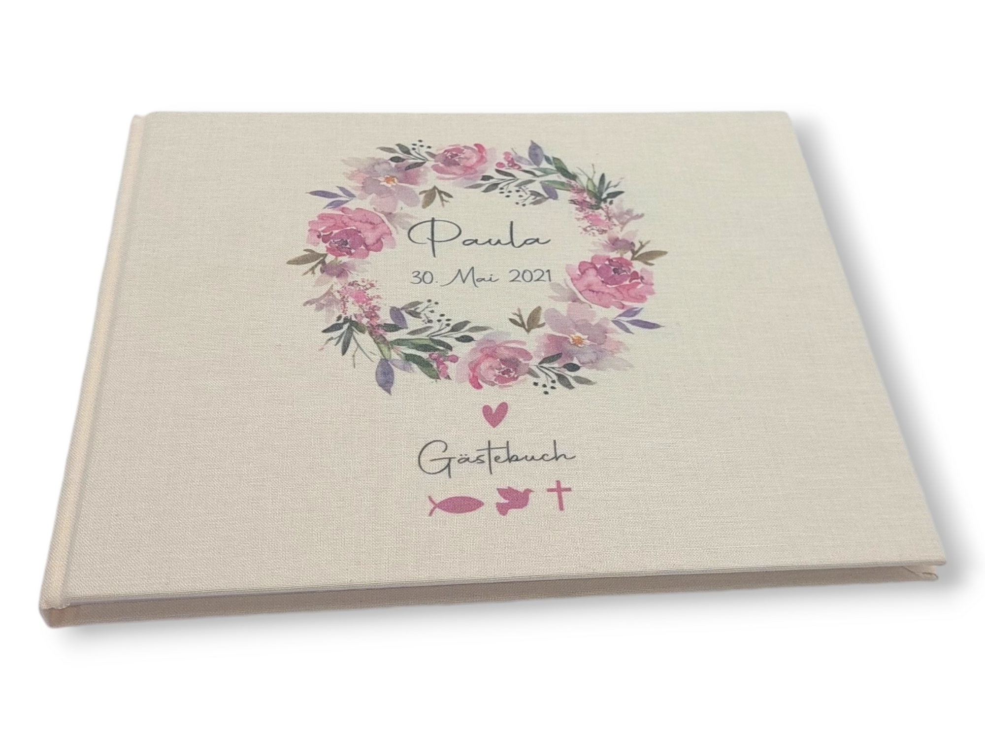 Gästebuch Taufe personalisiert "Blumenkranz 2", Taufgeschenk,  Erinnerung Taufe