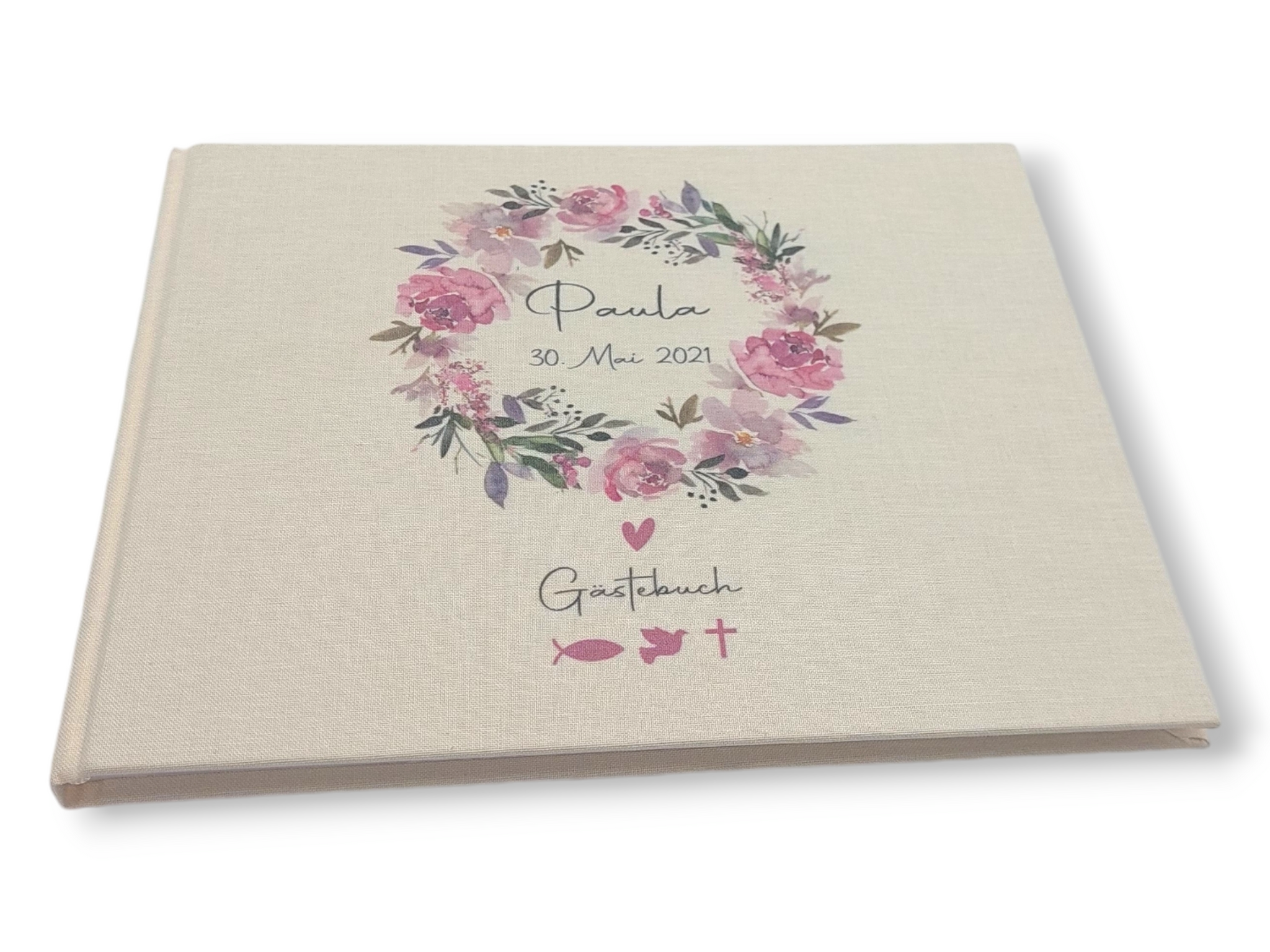 Gästebuch Taufe personalisiert "Blumenkranz 2", Taufgeschenk,  Erinnerung Taufe