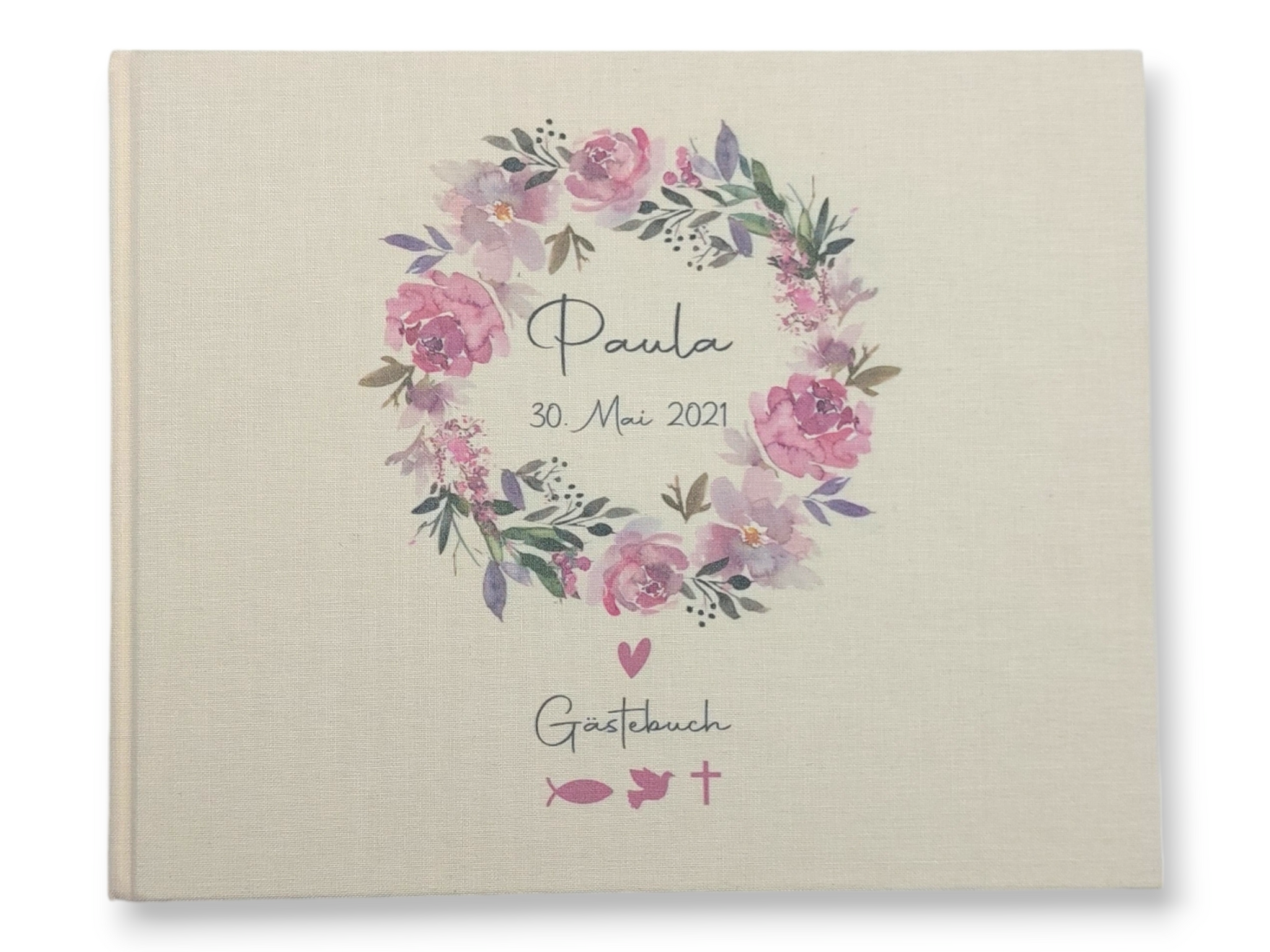 Gästebuch Taufe personalisiert "Blumenkranz 2", Taufgeschenk,  Erinnerung Taufe