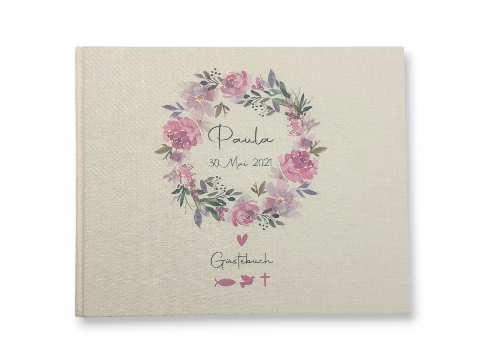 Gästebuch Taufe personalisiert "Blumenkranz 2", Taufgeschenk,  Erinnerung Taufe