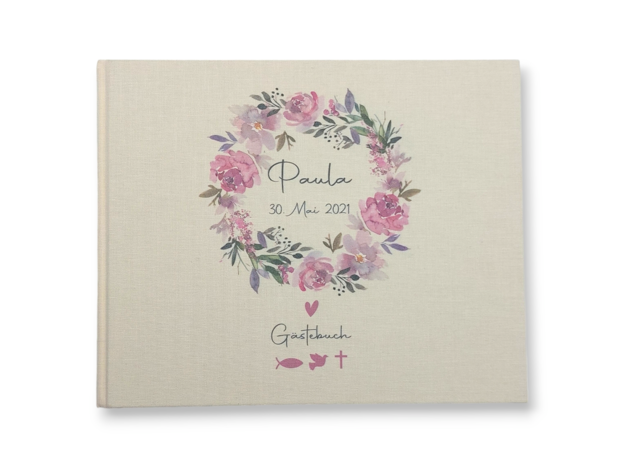 Gästebuch Taufe personalisiert "Blumenkranz 2", Taufgeschenk,  Erinnerung Taufe