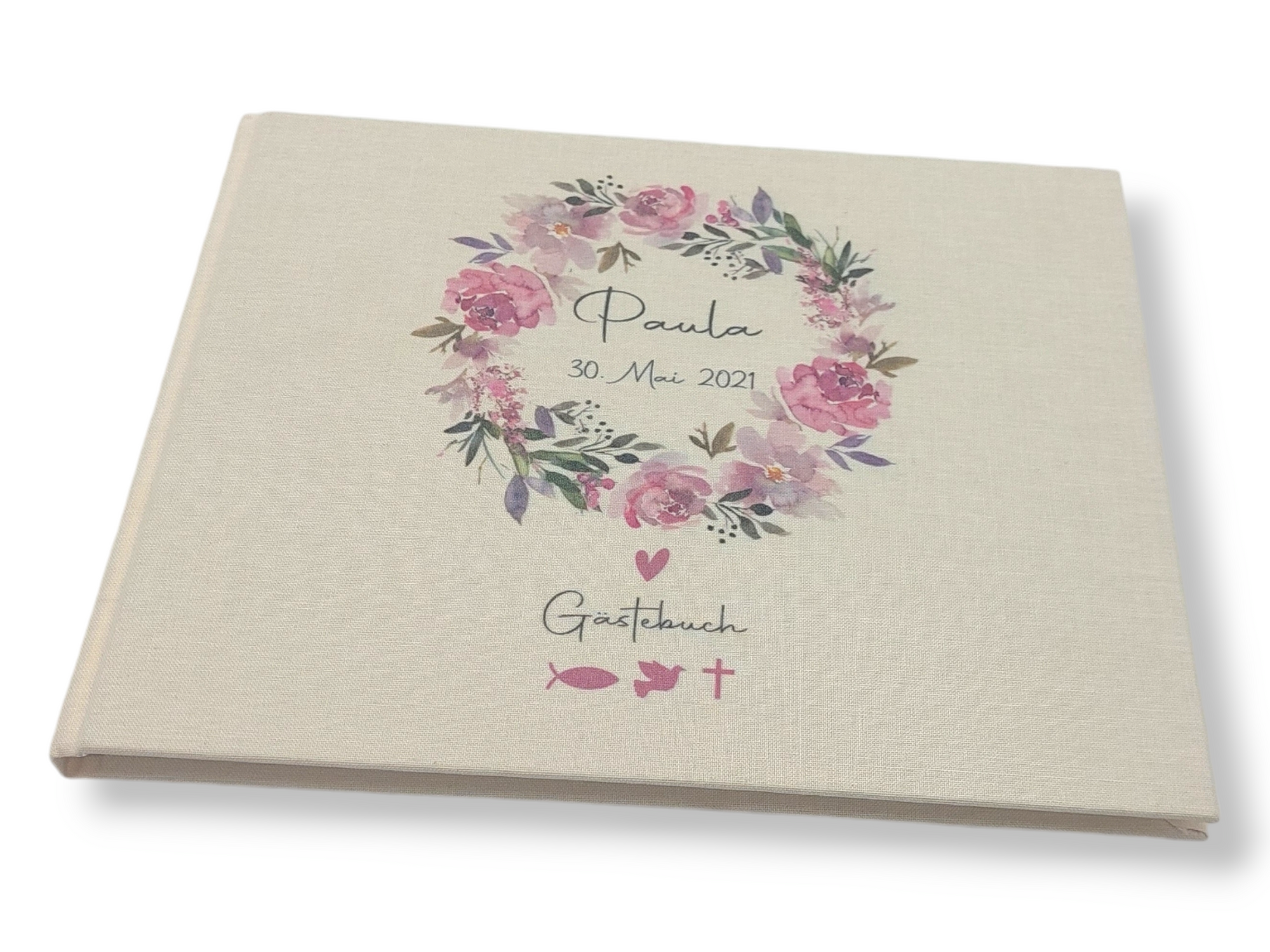 Gästebuch Taufe personalisiert "Blumenkranz 2", Taufgeschenk,  Erinnerung Taufe