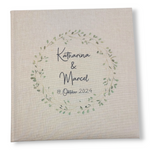 Fotoalbum personalisiert Hochzeit "Blätterkranz" Leinen, Erinnerungsalbum