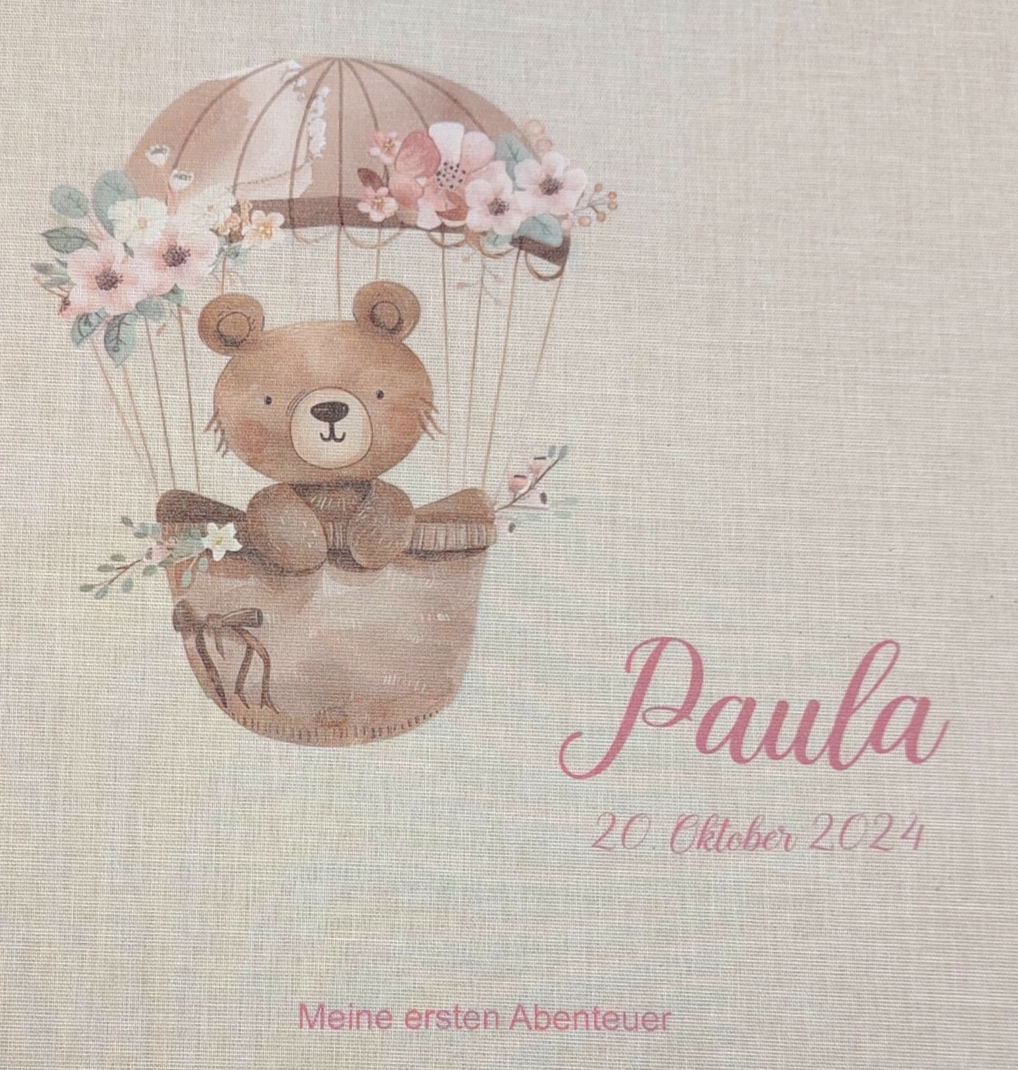 Fotoalbum personalisiert Baby, Kind "Bär Heißluftballon" Leinen, Erinnerungsalbum