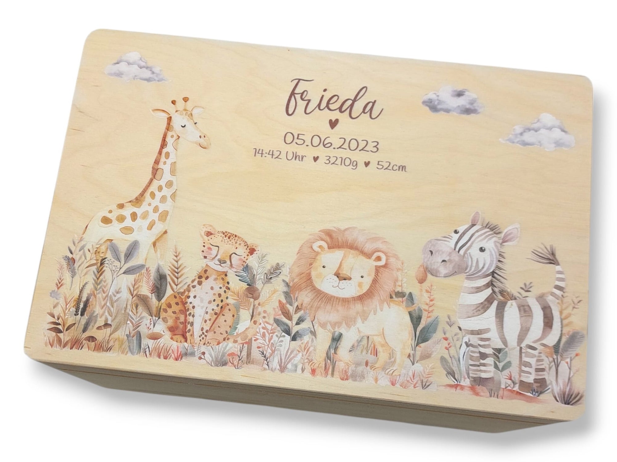 Erinnerungskiste Baby mit Namen "Safari Tiere"