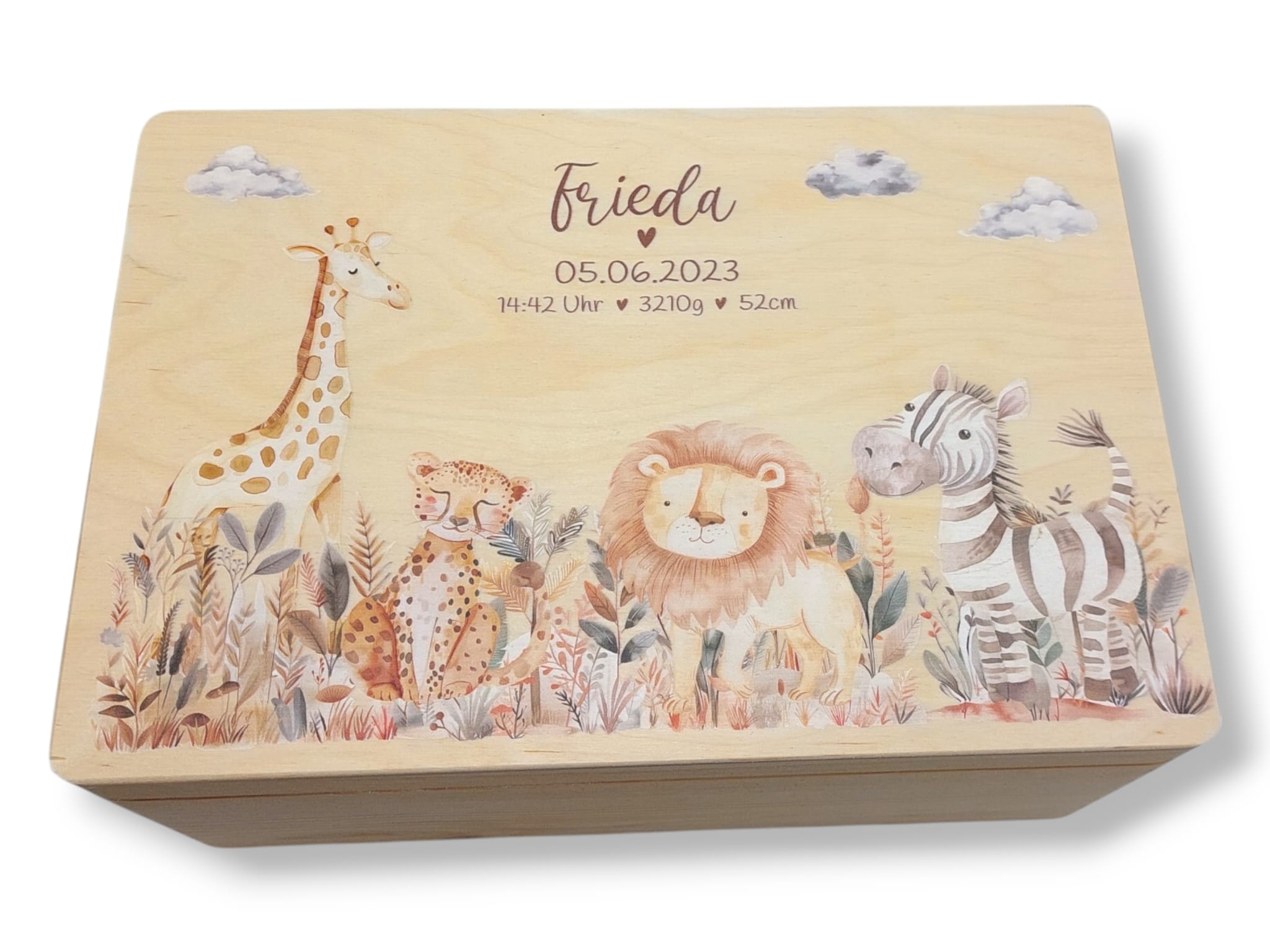 Erinnerungskiste Baby mit Namen "Safari Tiere"