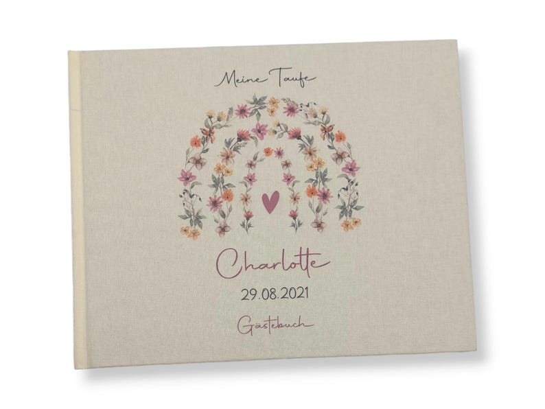 Gästebuch Taufe personalisiert "Blumenbogen", Taufgeschenk,  Erinnerung Taufe