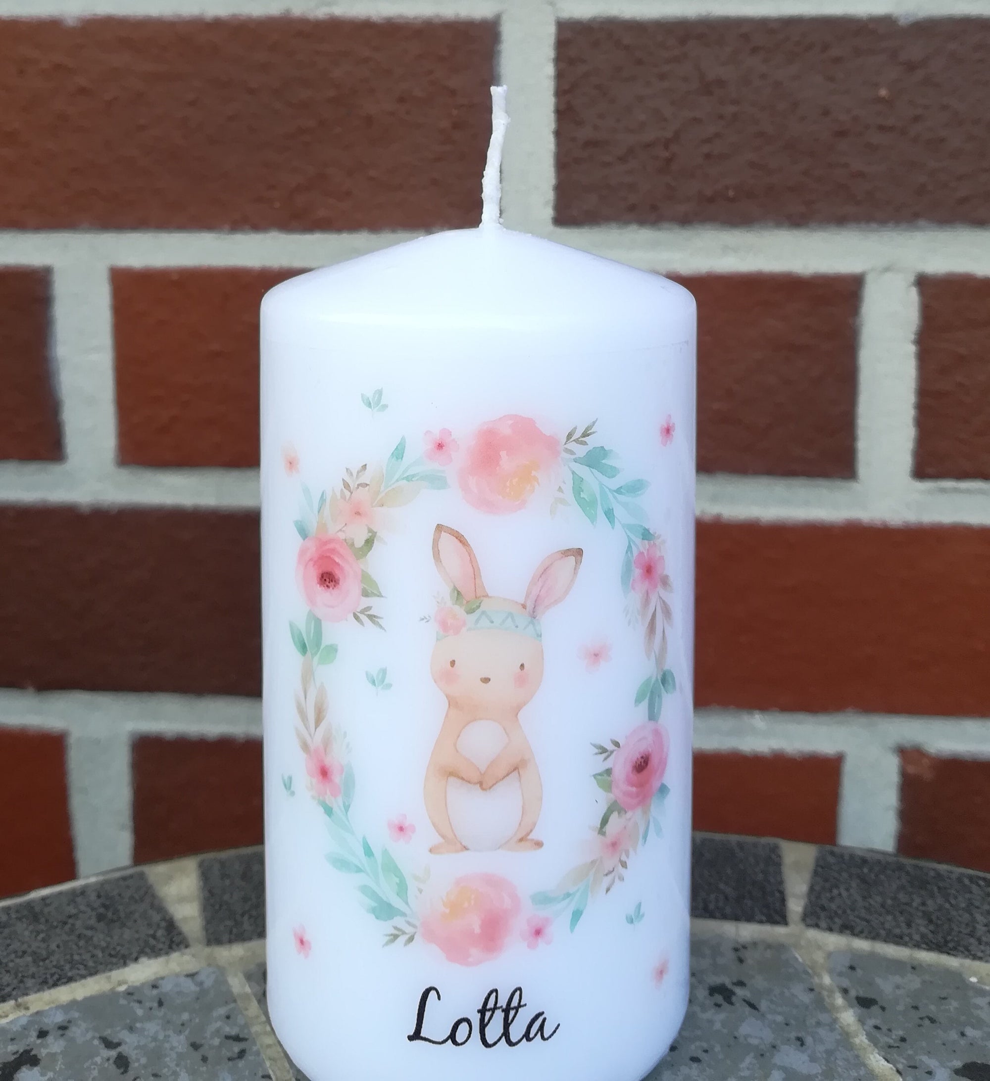 Geburtstagskerze/ Geburtskerze personalisiert "Boho Hase" / Geburt/ Taufe/ Geburtstag