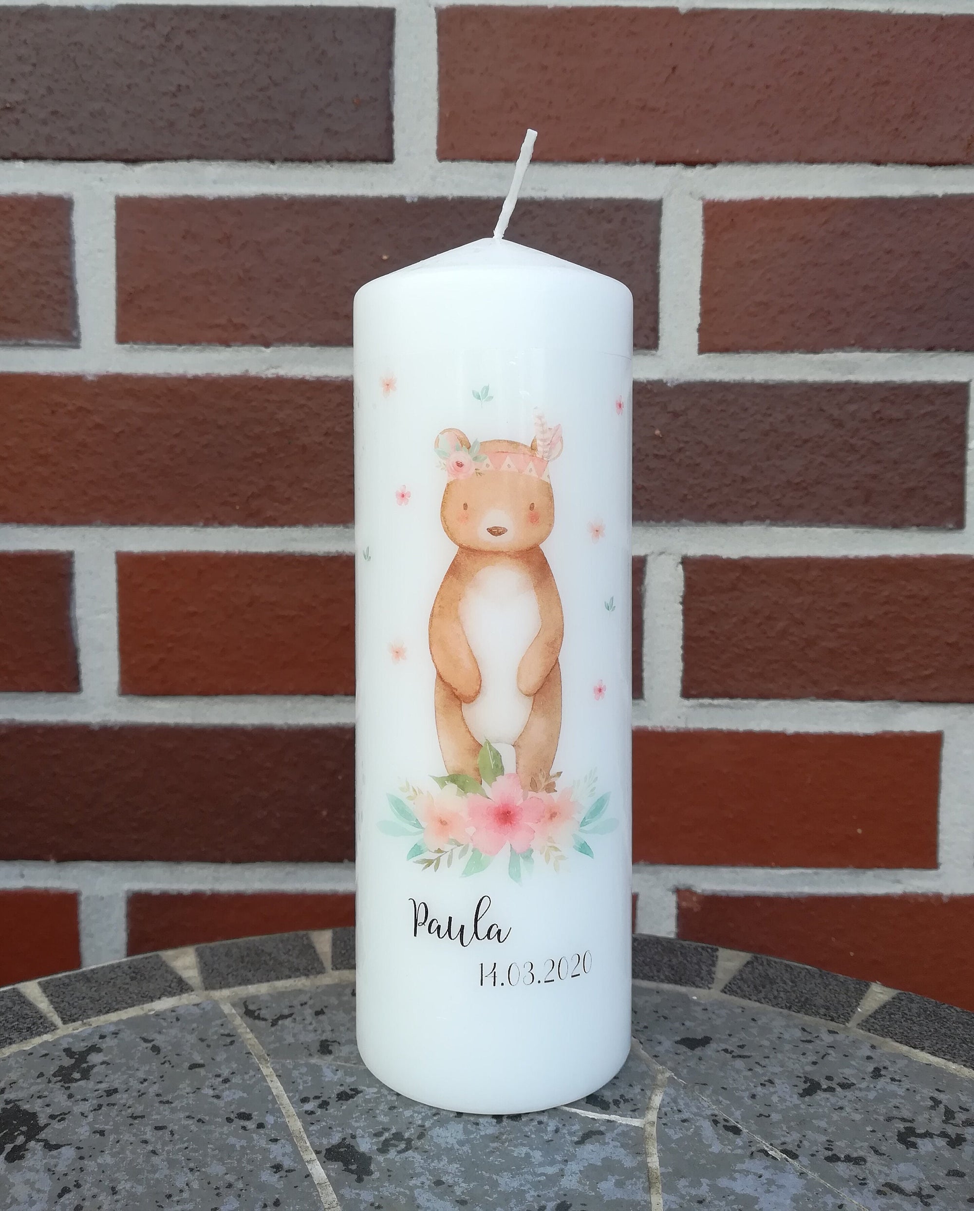 Geburtstagskerze/ Geburtskerze personalisiert "Boho Bär" / Geburt/ Taufe/ Geburtstag