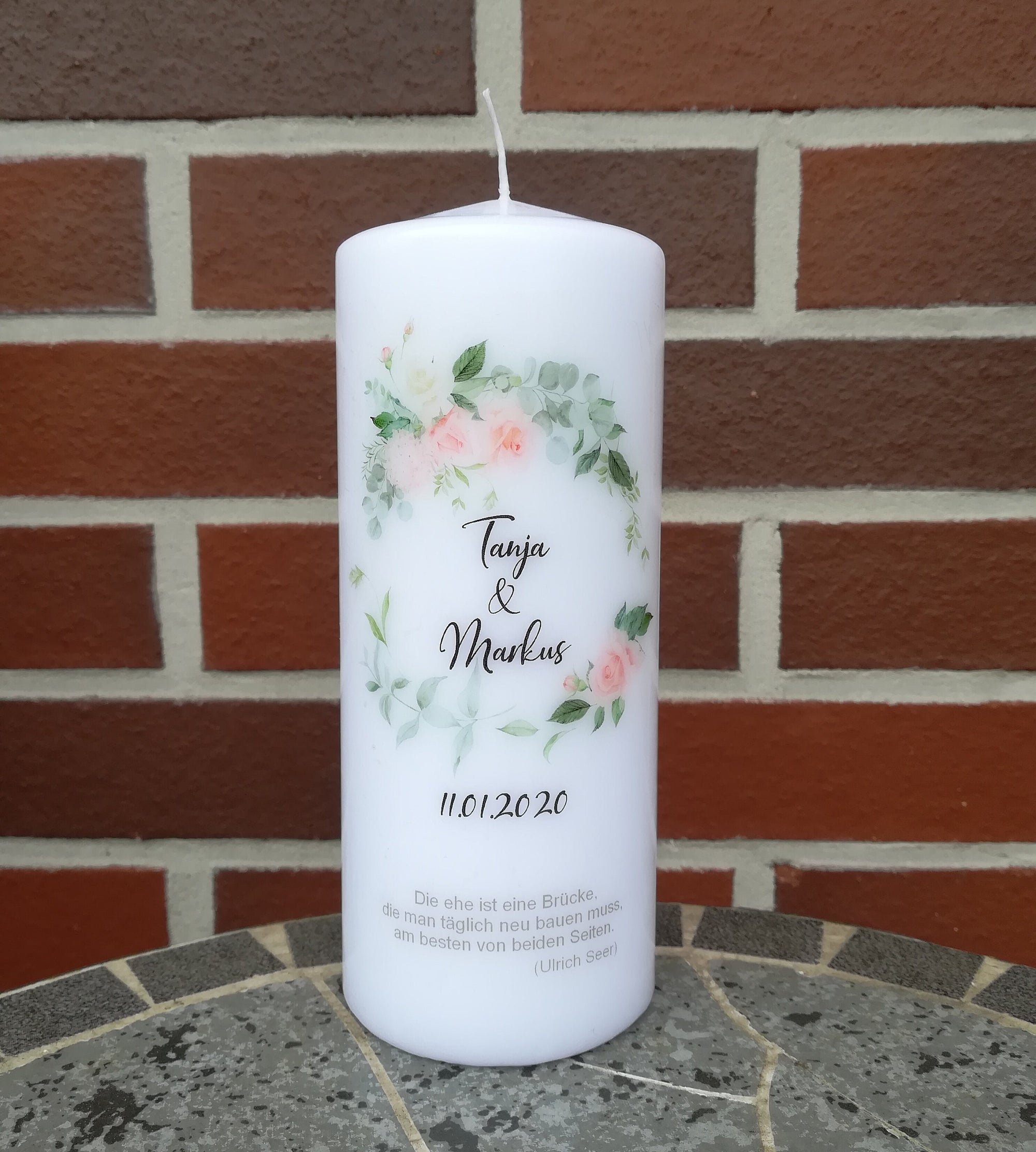 Hochzeitskerze personalisiert mit Namen und Trauspruch "Blumenkranz" / Hochzeit/ Familie/ Trauung/ Hochzeitsgeschenk