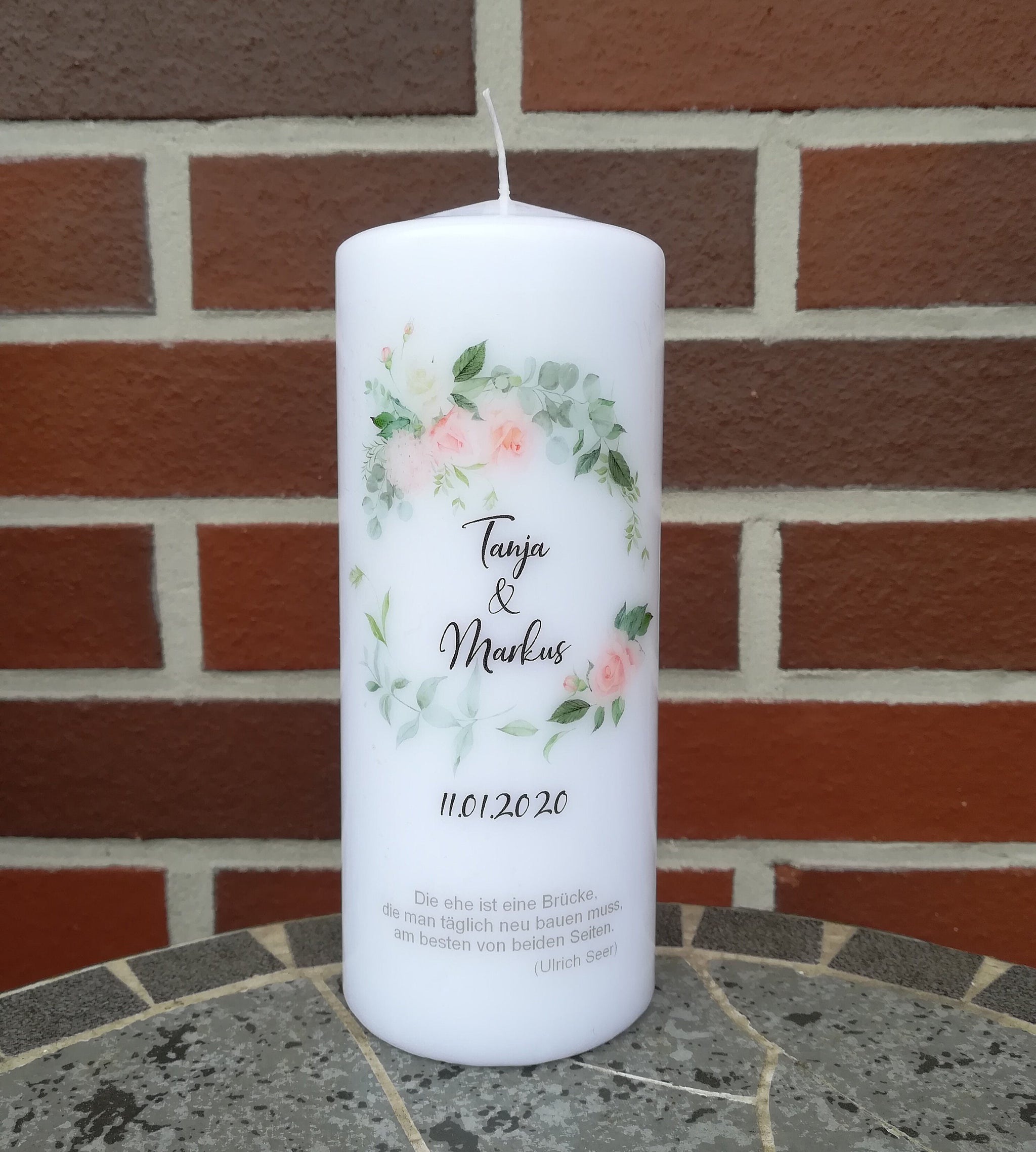 Hochzeitskerze personalisiert mit Namen und Trauspruch "Blumenkranz" / Hochzeit/ Familie/ Trauung/ Hochzeitsgeschenk
