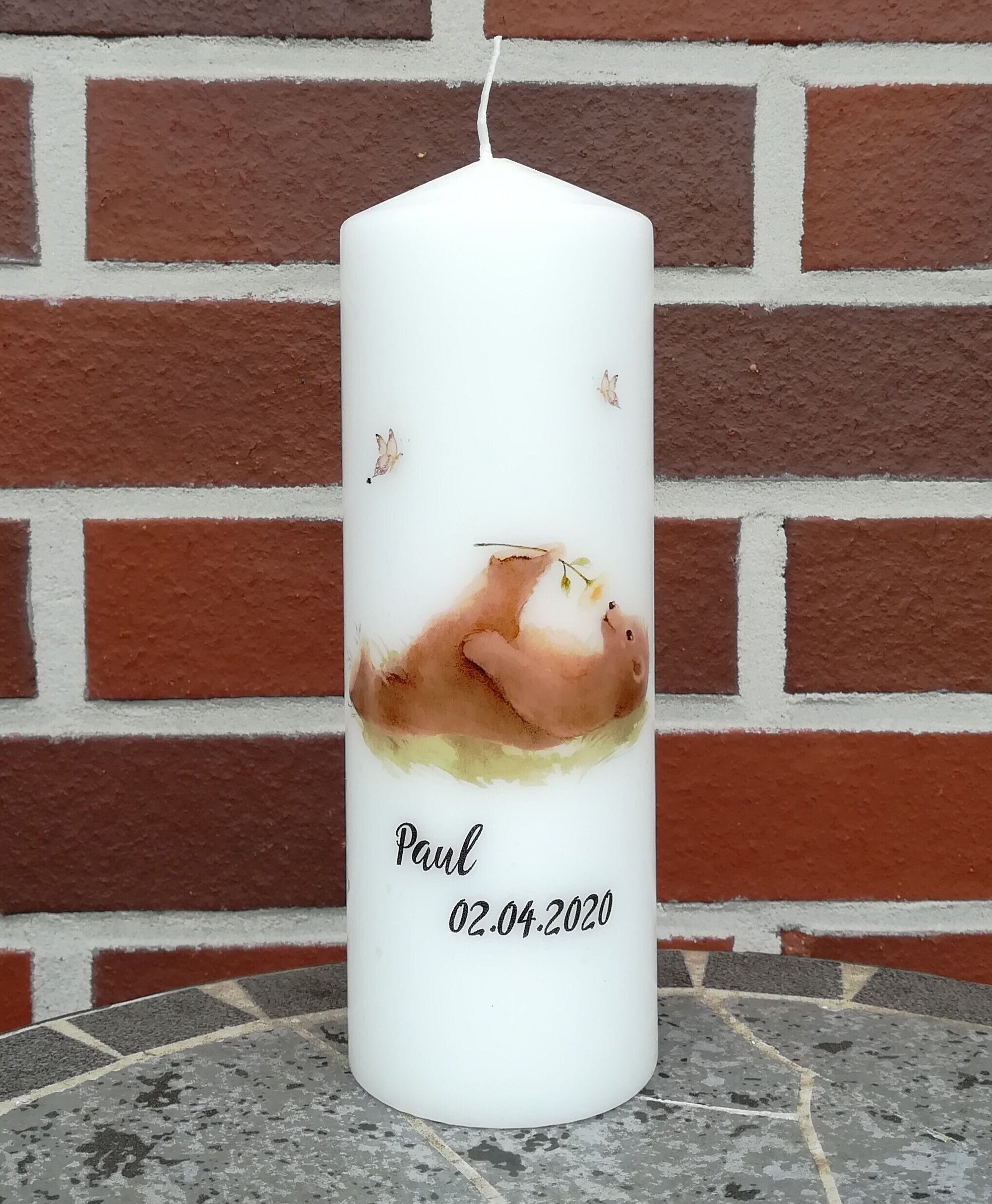 Geburtstagskerze/ Geburtskerze personalisiert "Bär/Wiese" / Geburt/ Taufe/ Geburtstag