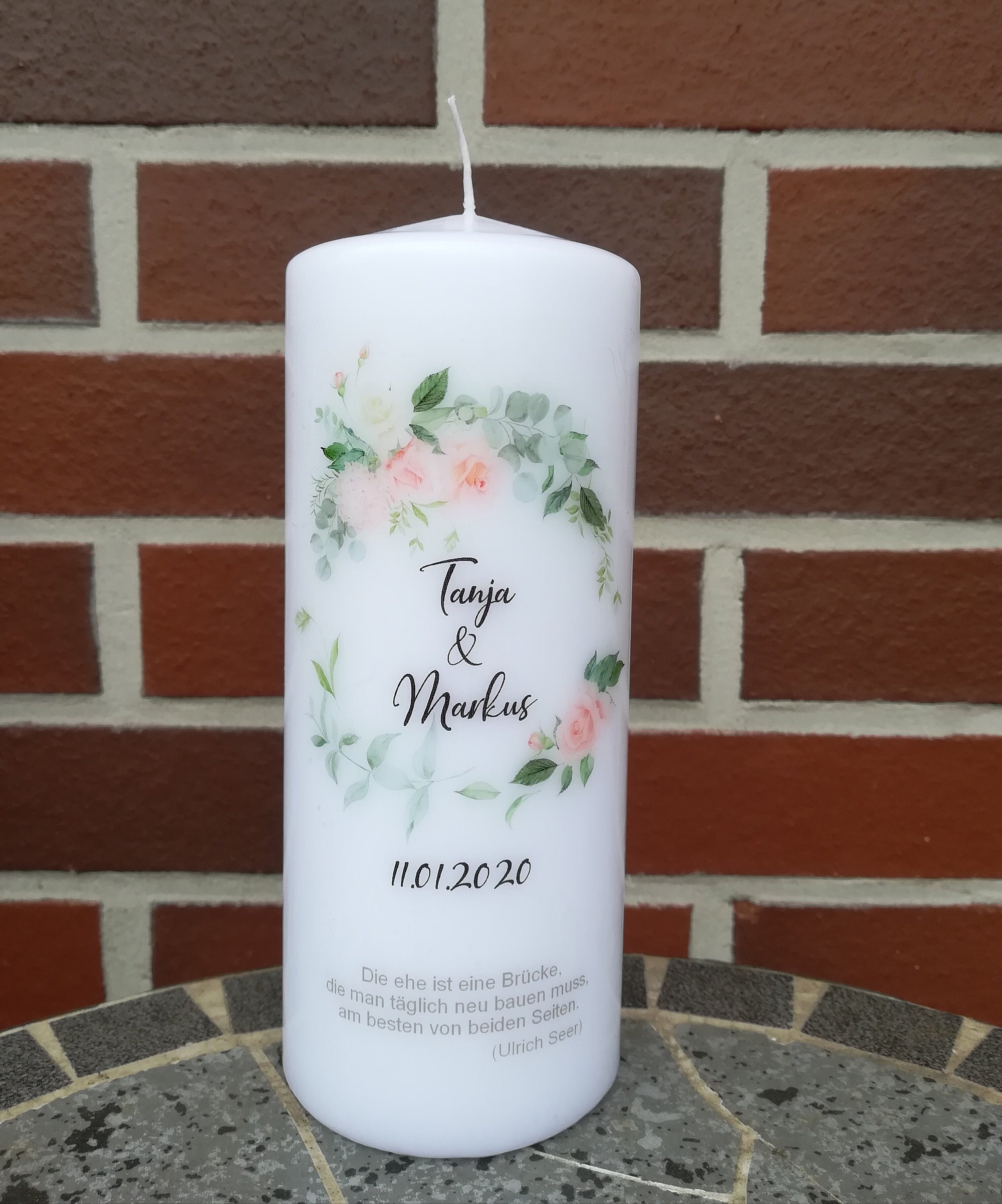 Hochzeitskerze personalisiert mit Namen und Trauspruch "Blumenkranz" / Hochzeit/ Familie/ Trauung/ Hochzeitsgeschenk