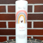 Taufkerze personalisiert mit Namen Datum und Taufspruch "Regenbogen pfirsich", Junge/ Mädchen