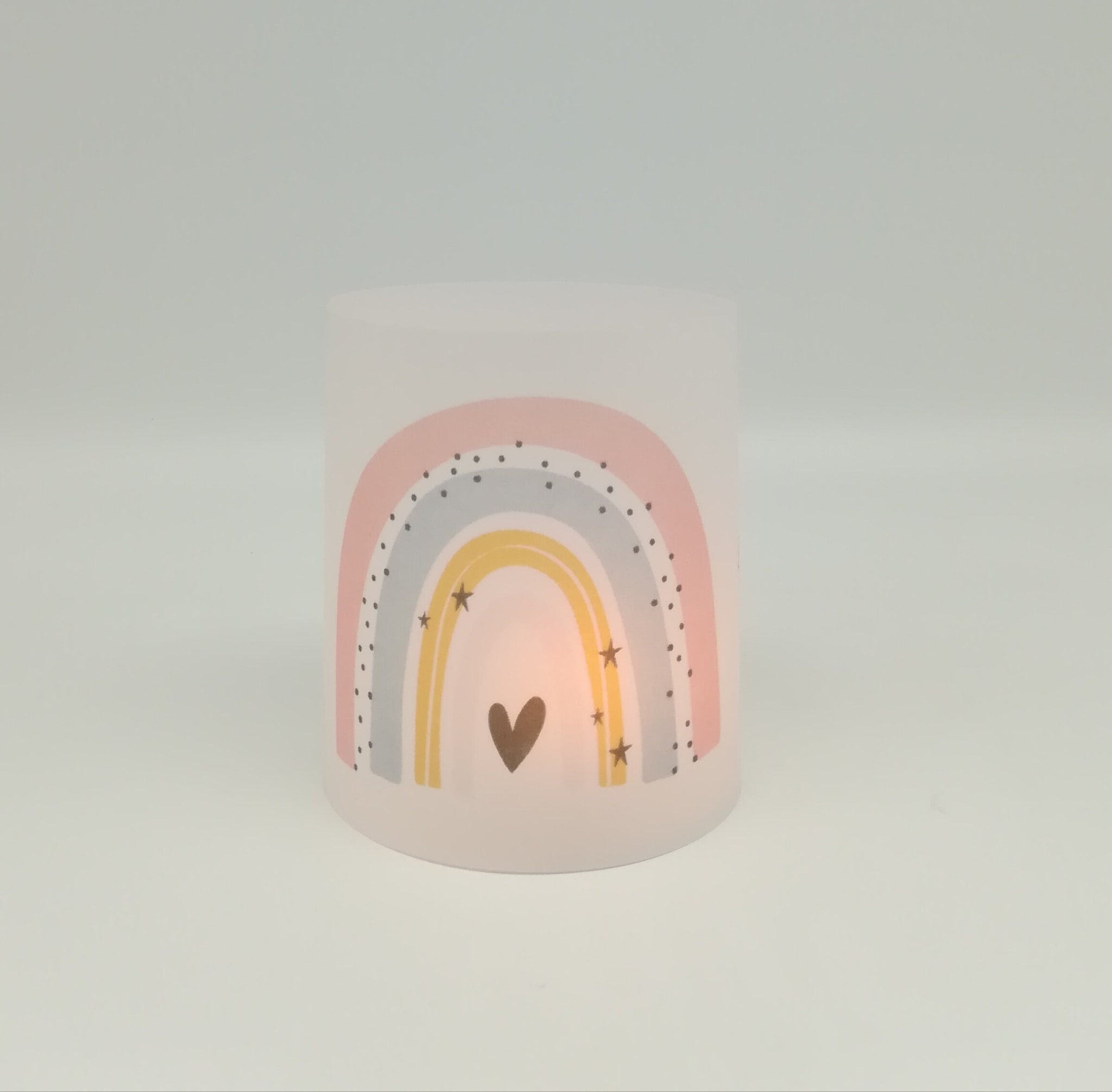 Set 2x Lichthülle, Windlicht zur Taufe "Regenbogen" / personalisiert mit Name und Datum / Spruch