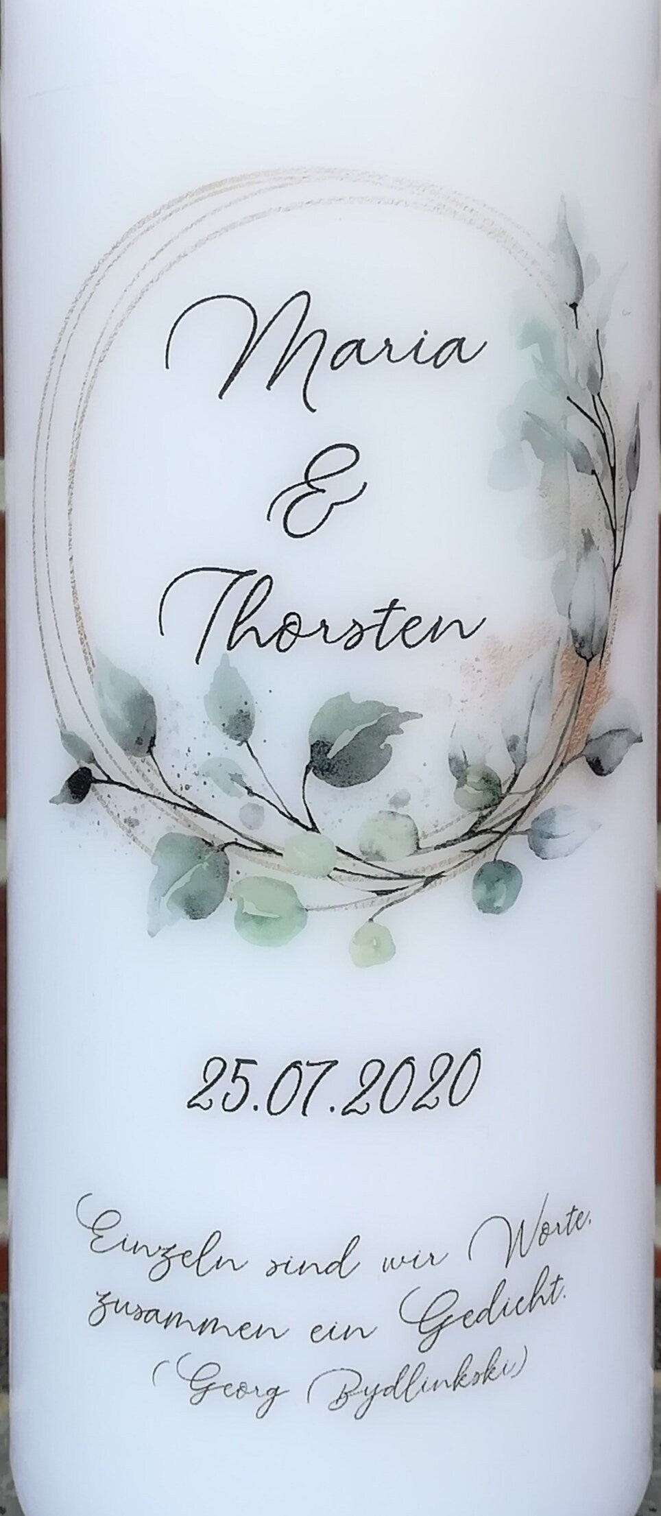 Hochzeitskerze personalisiert mit Namen und Trauspruch "Goldrahmen" / Hochzeit/ Familie/ Trauung/ Hochzeitsgeschenk